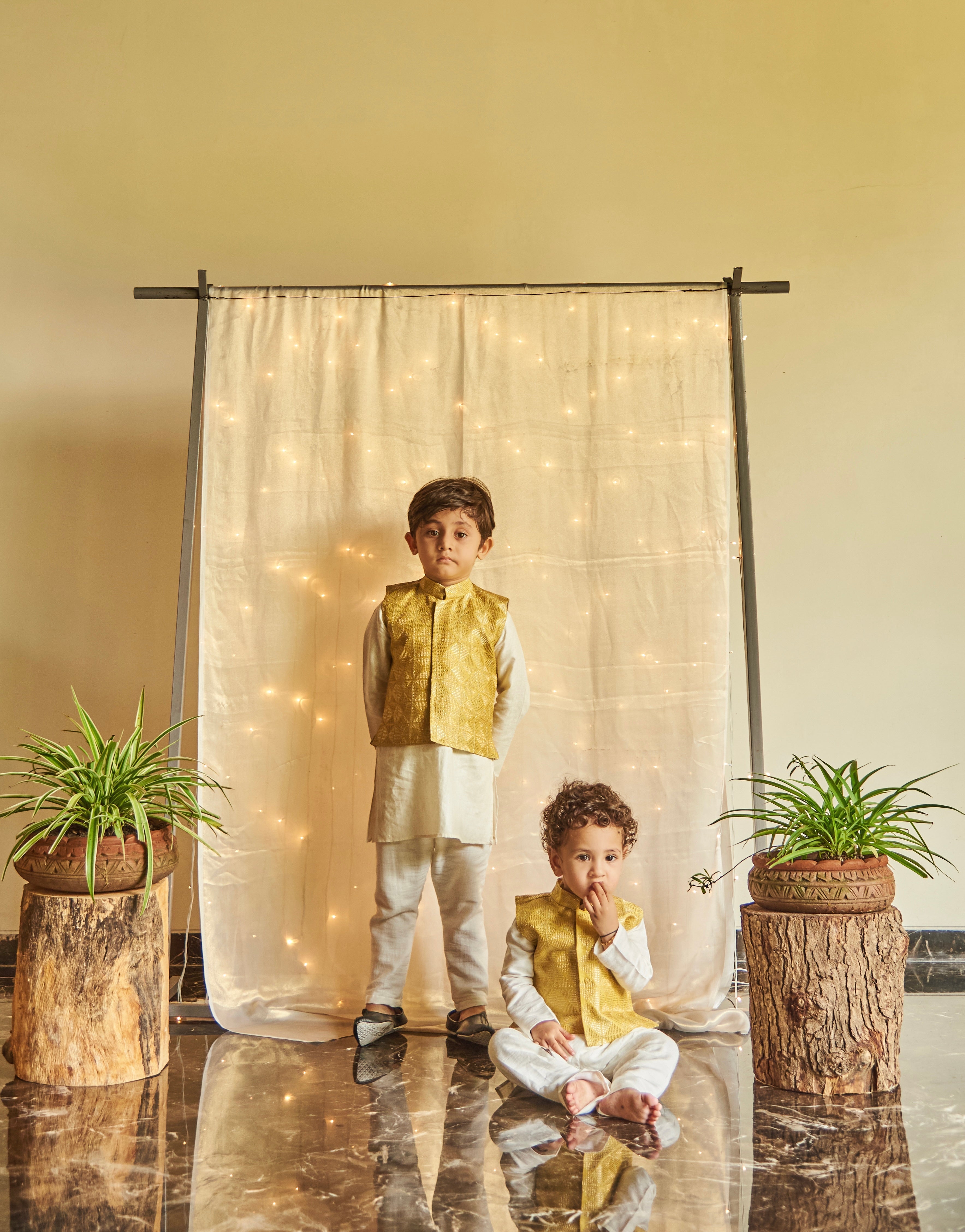 Canary Yellow Dori Work Kurta Jacket Set
