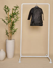 Black Handloom Silk Bandhgala Set