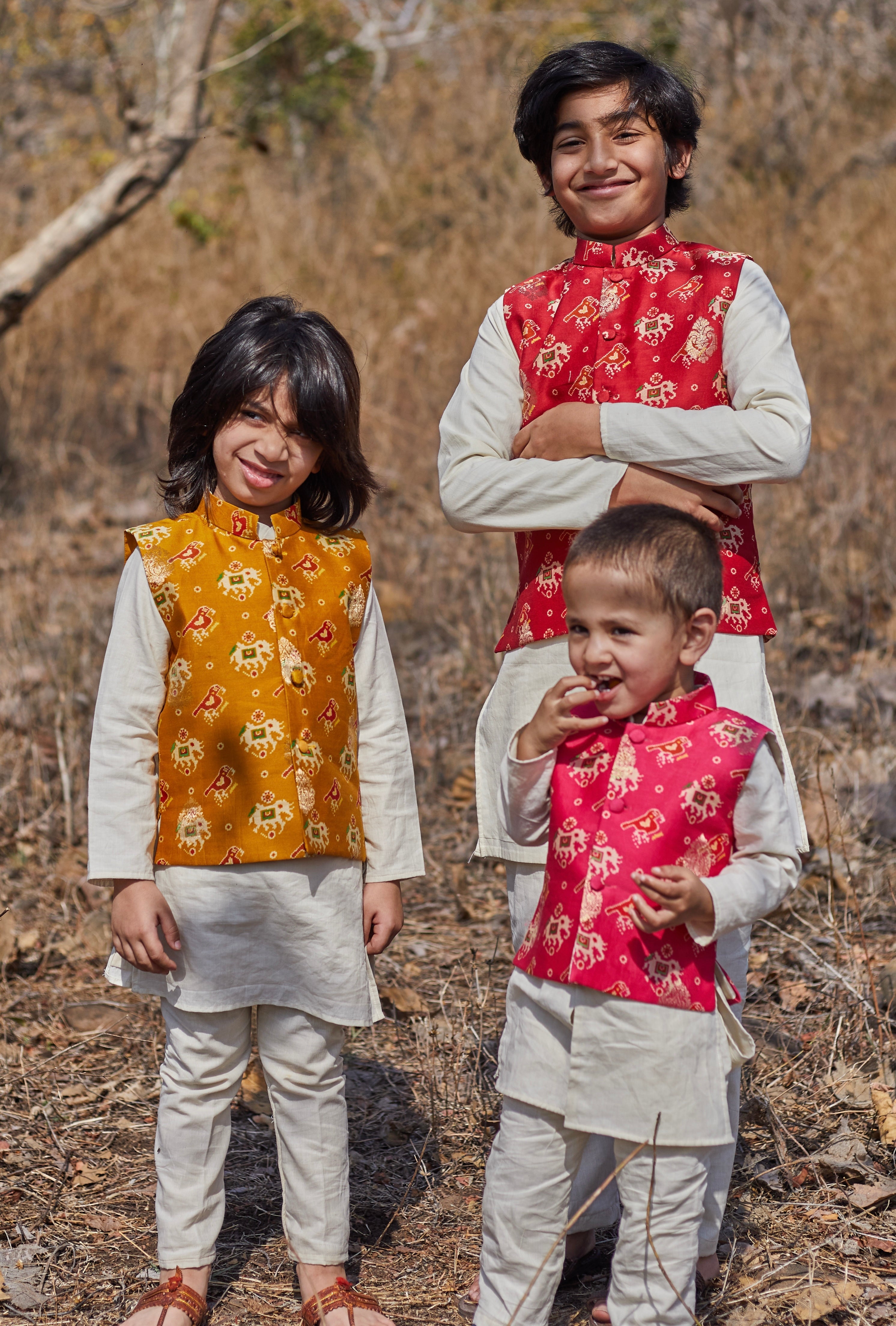 Mustard Patola Kurta Jacket Set