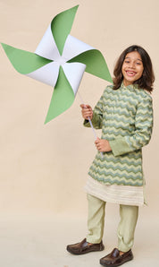 Sage Green Printed Linen Achkan Set