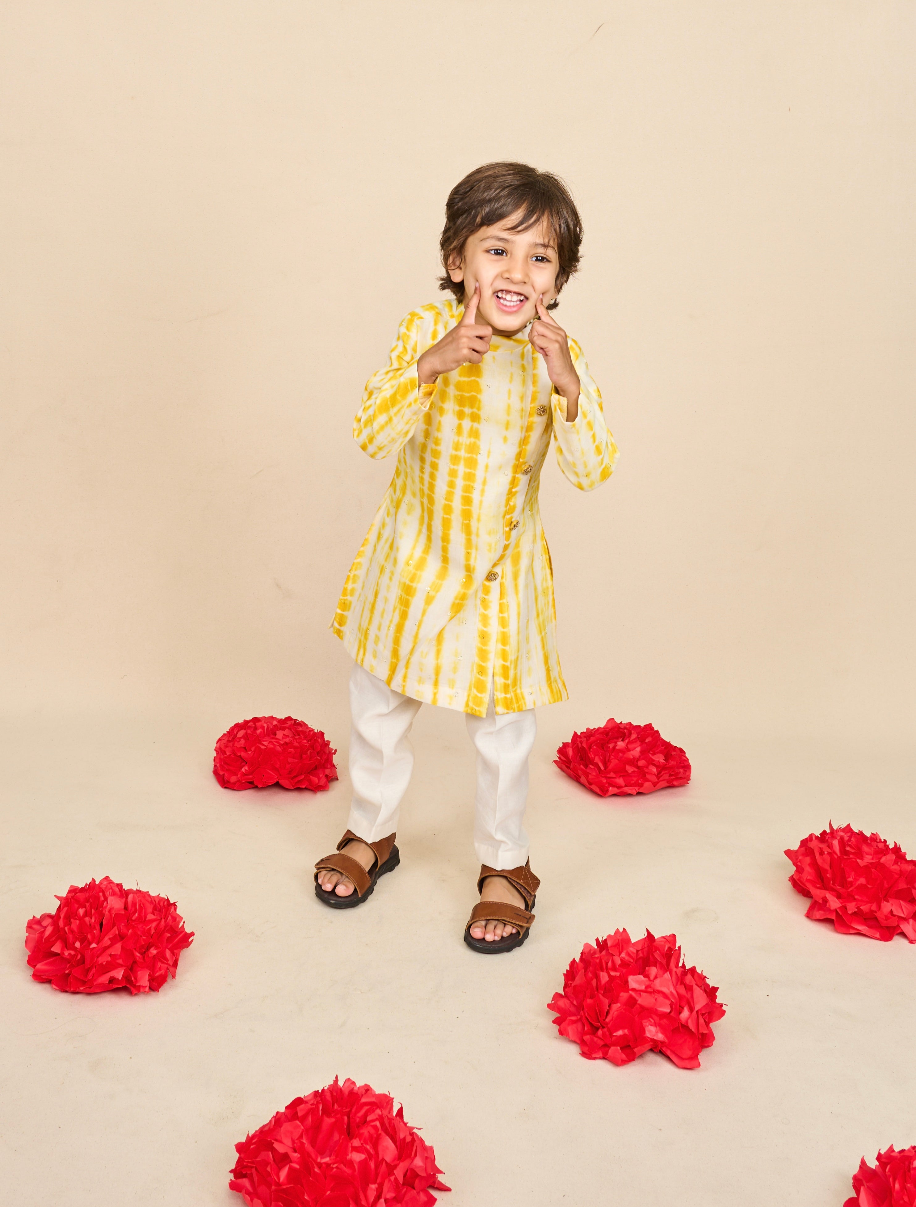 Canary Yellow Tie And Die Kurta Set