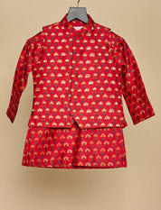 Cherry Red Jaipuri Prints Highlighted Kurta Jacket Set
