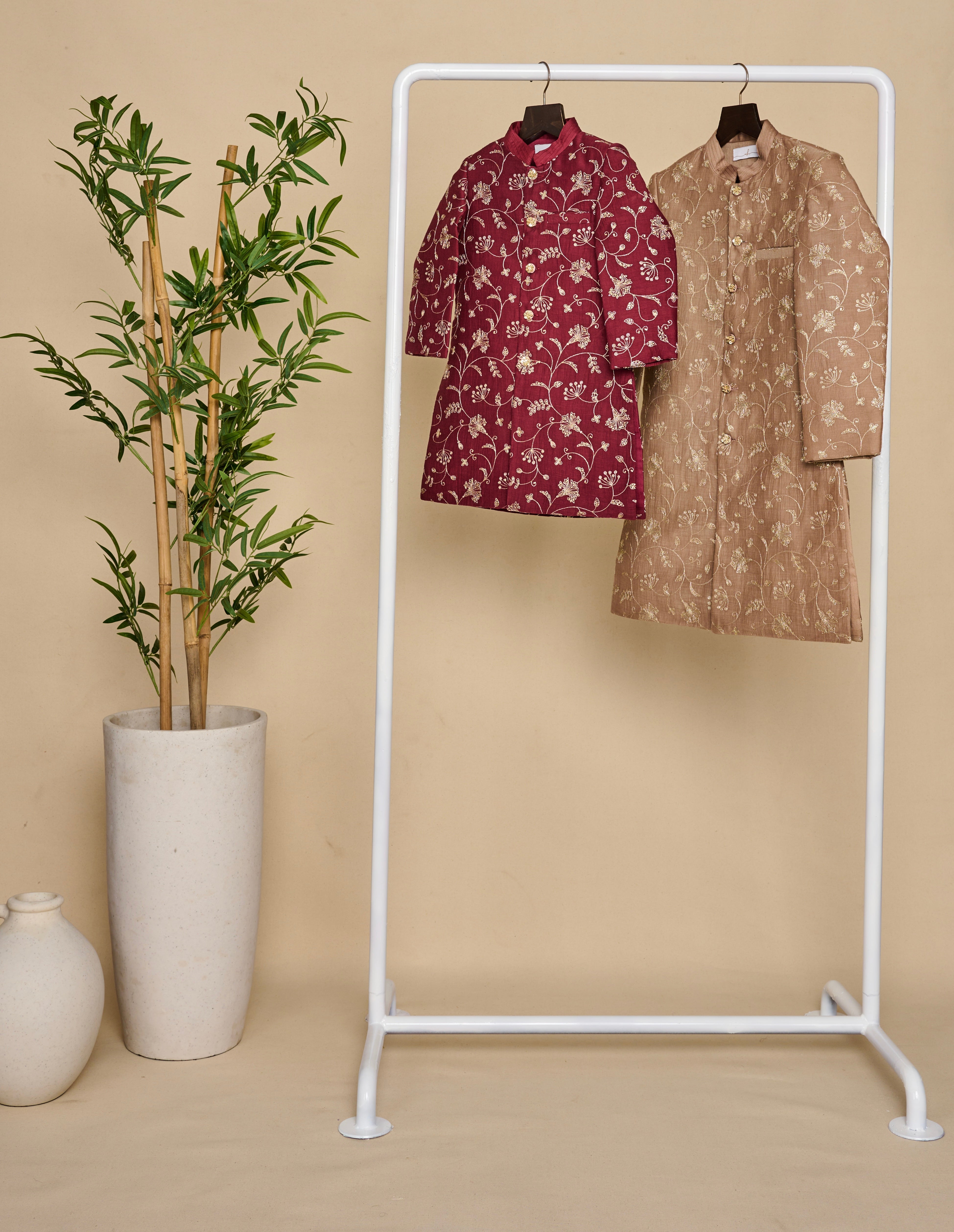 Mahogany Zari Achkan Set