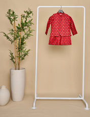 Cherry Red Jaipuri Prints Highlighted Kurta Jacket Set