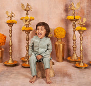 Blue Sequins Kurta Jacket Set
