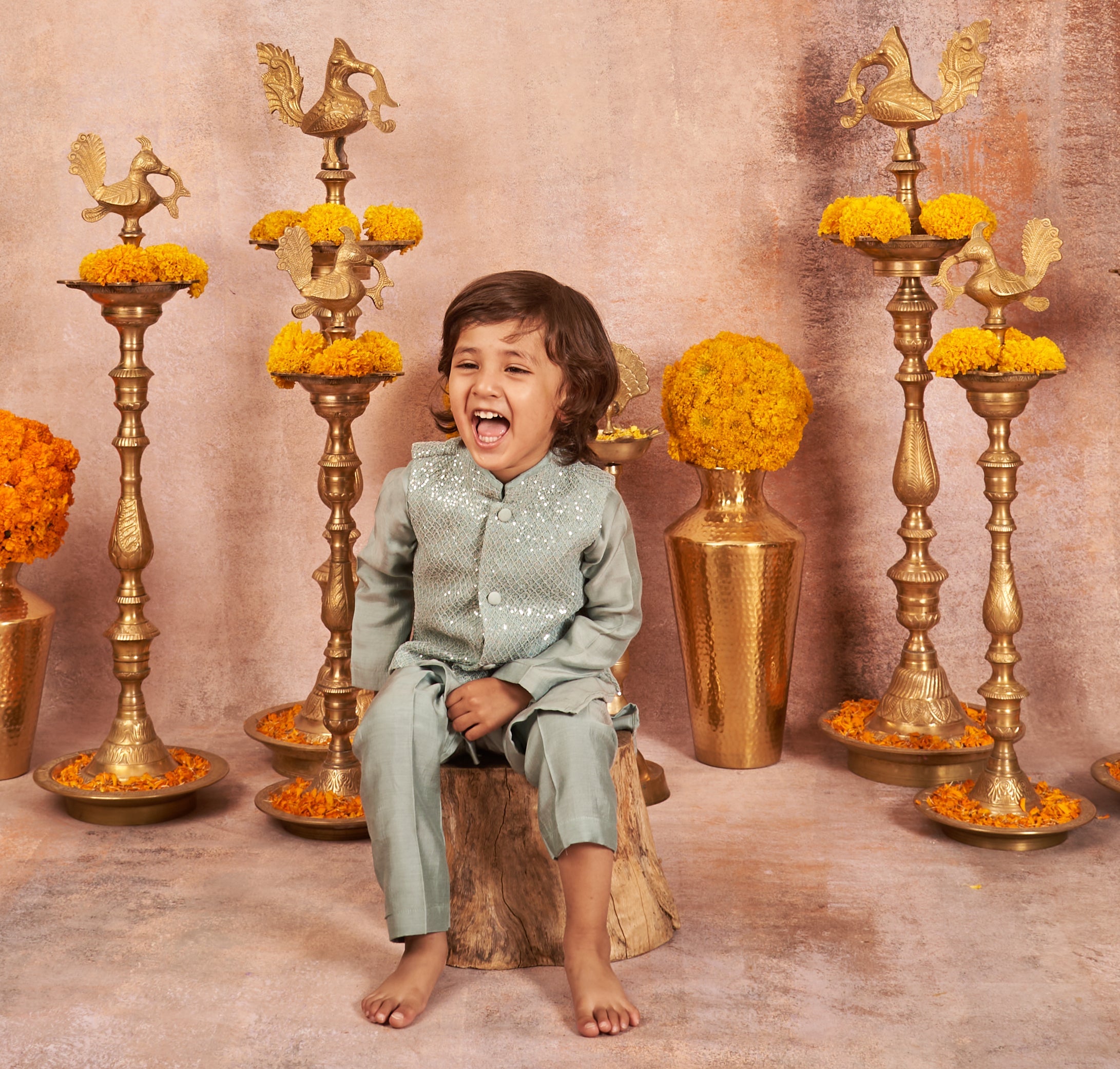 Blue Sequins Kurta Jacket Set