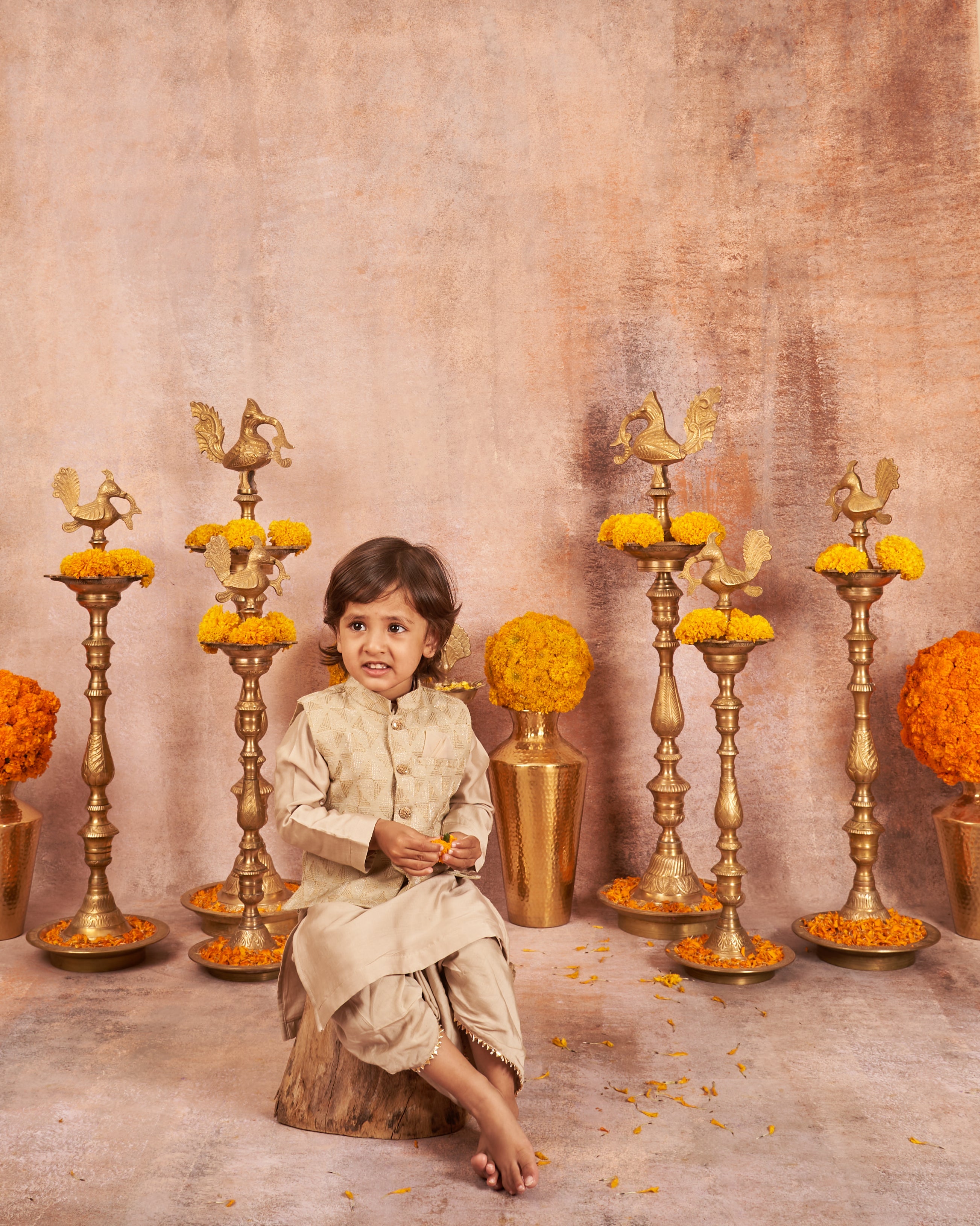 Beige Moonga Zari Kurta Dhoti Set