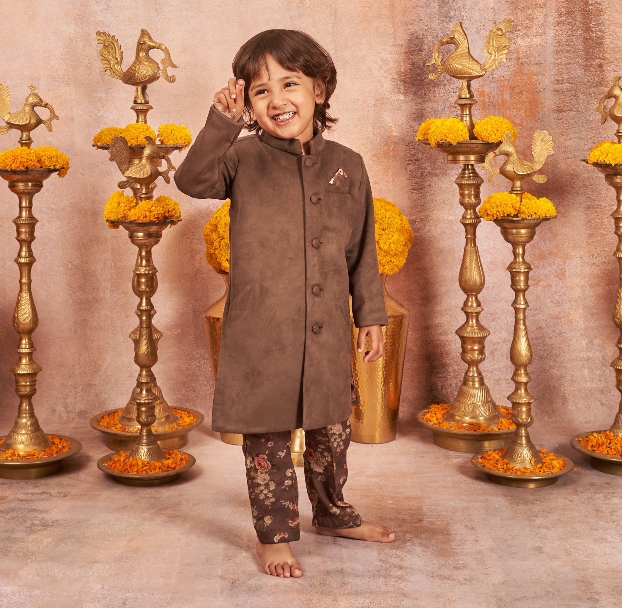 Grey Suede Achkan Set