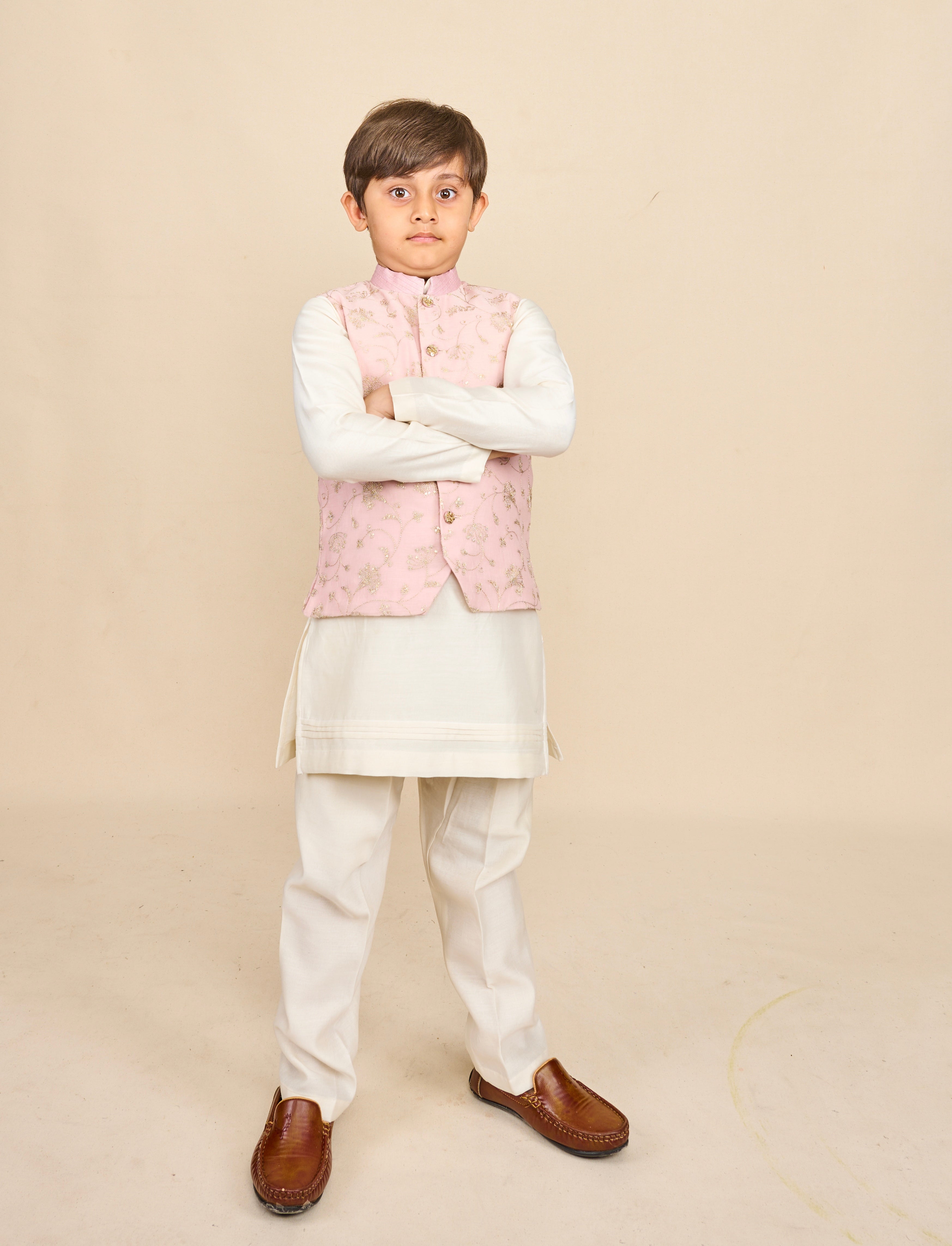 Baby Pink Zari Kurta Jacket Set