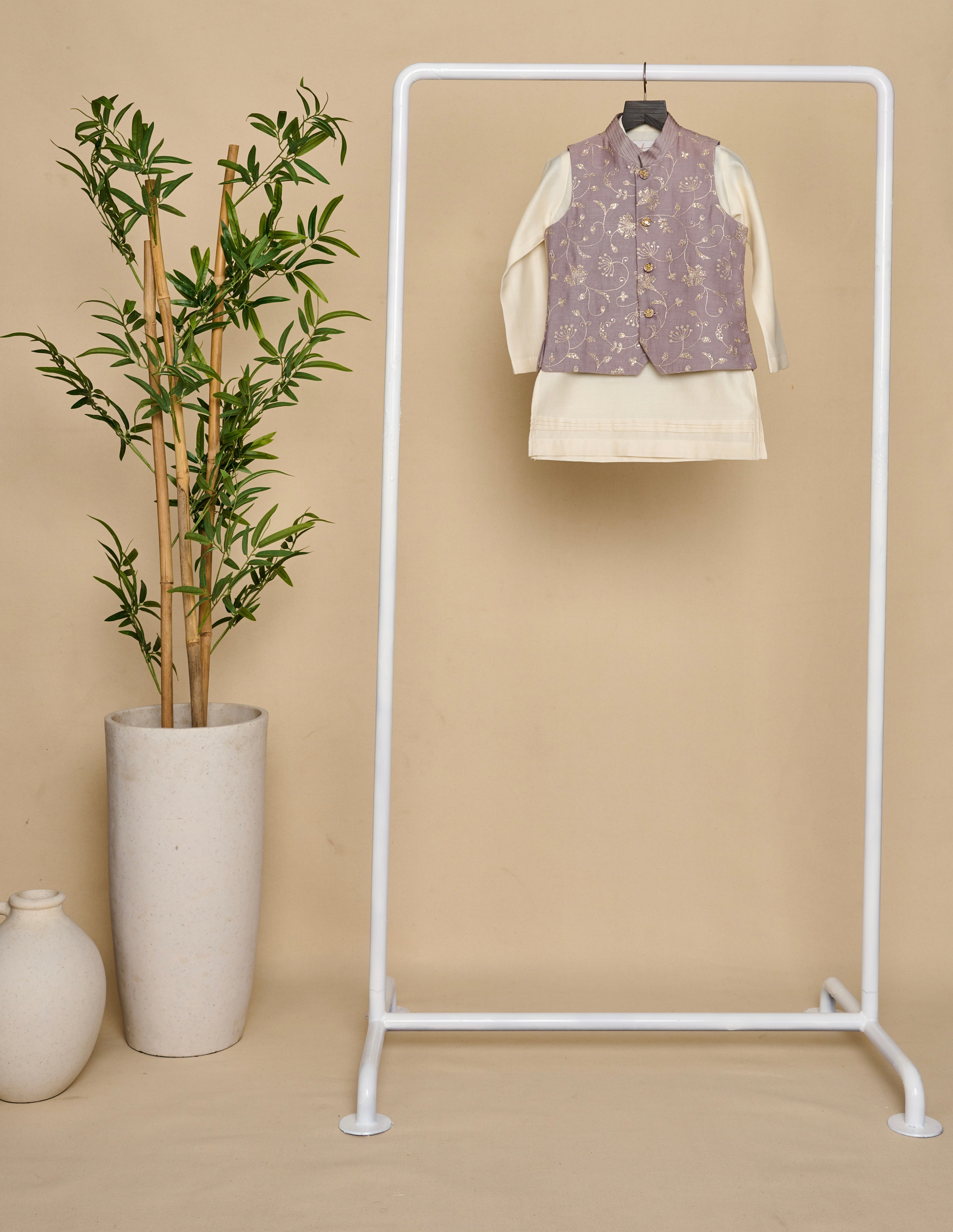 Iris Purple Zari Kurta Jacket Set