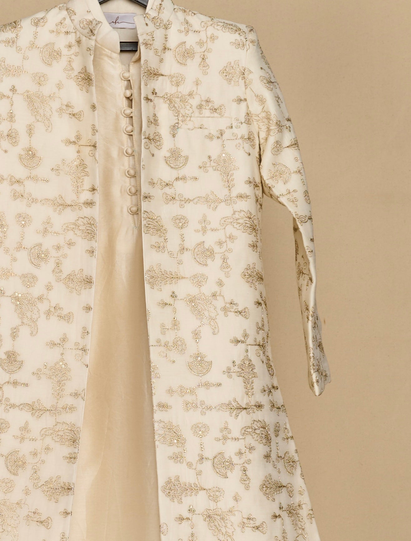 Pearl White Open Achkan Set