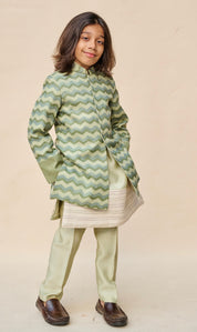 Sage Green Printed Linen Achkan Set