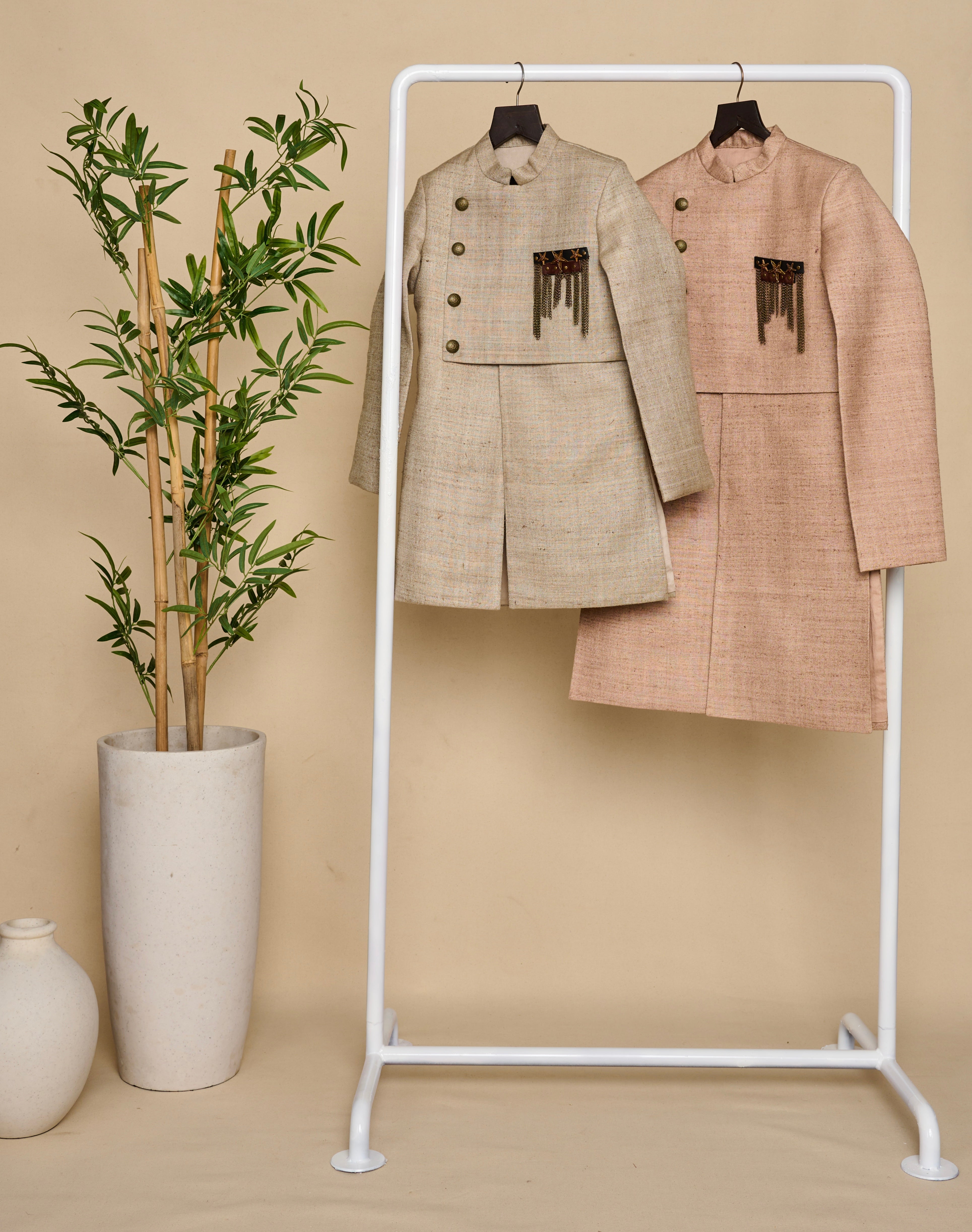 Cloudy Grey Layered Achkan Set
