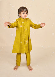 Flaxen Yellow Layered Achkan Set