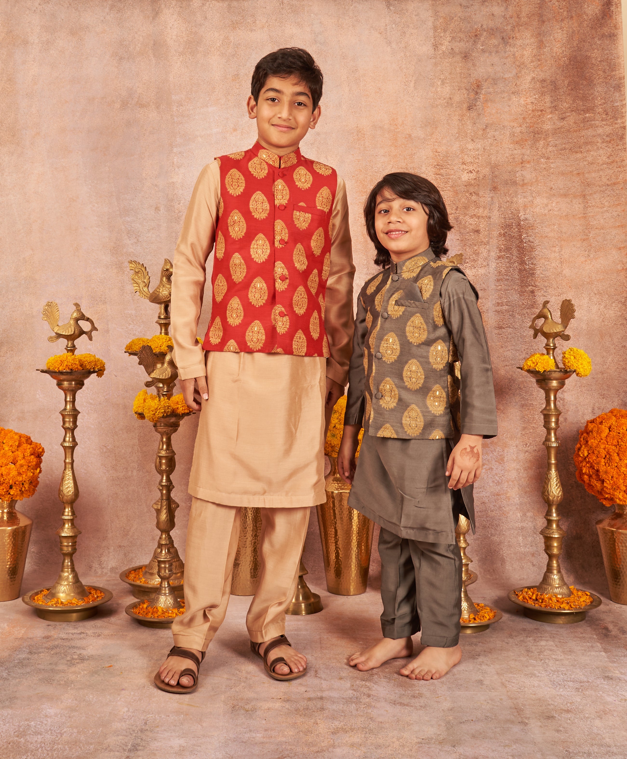 Grey Banarasi Kurta Jacket Set
