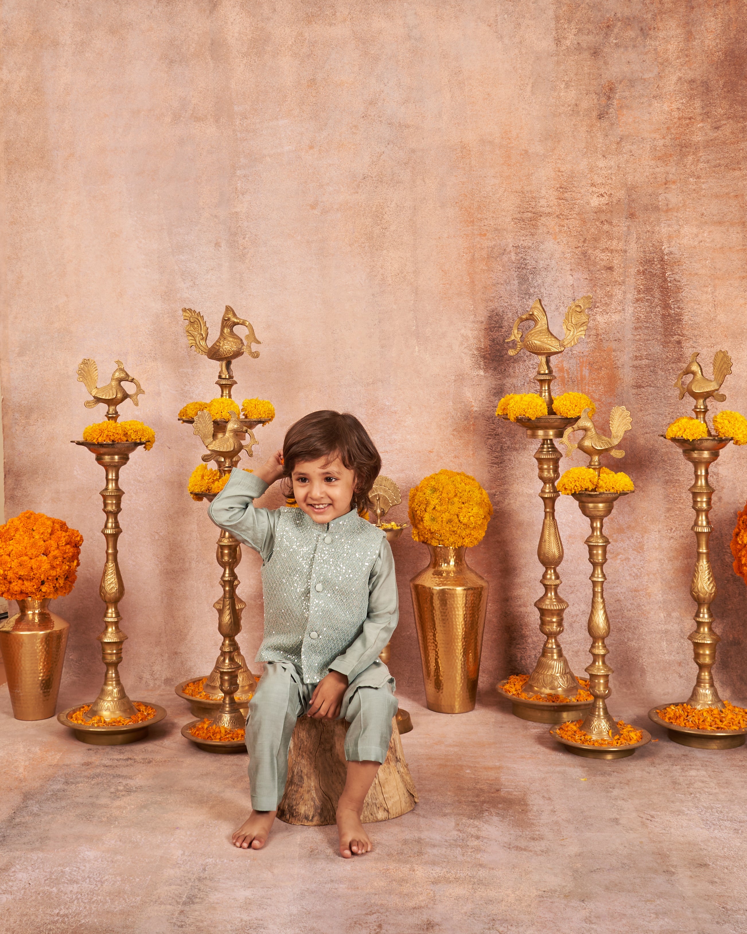 Blue Sequins Kurta Jacket Set