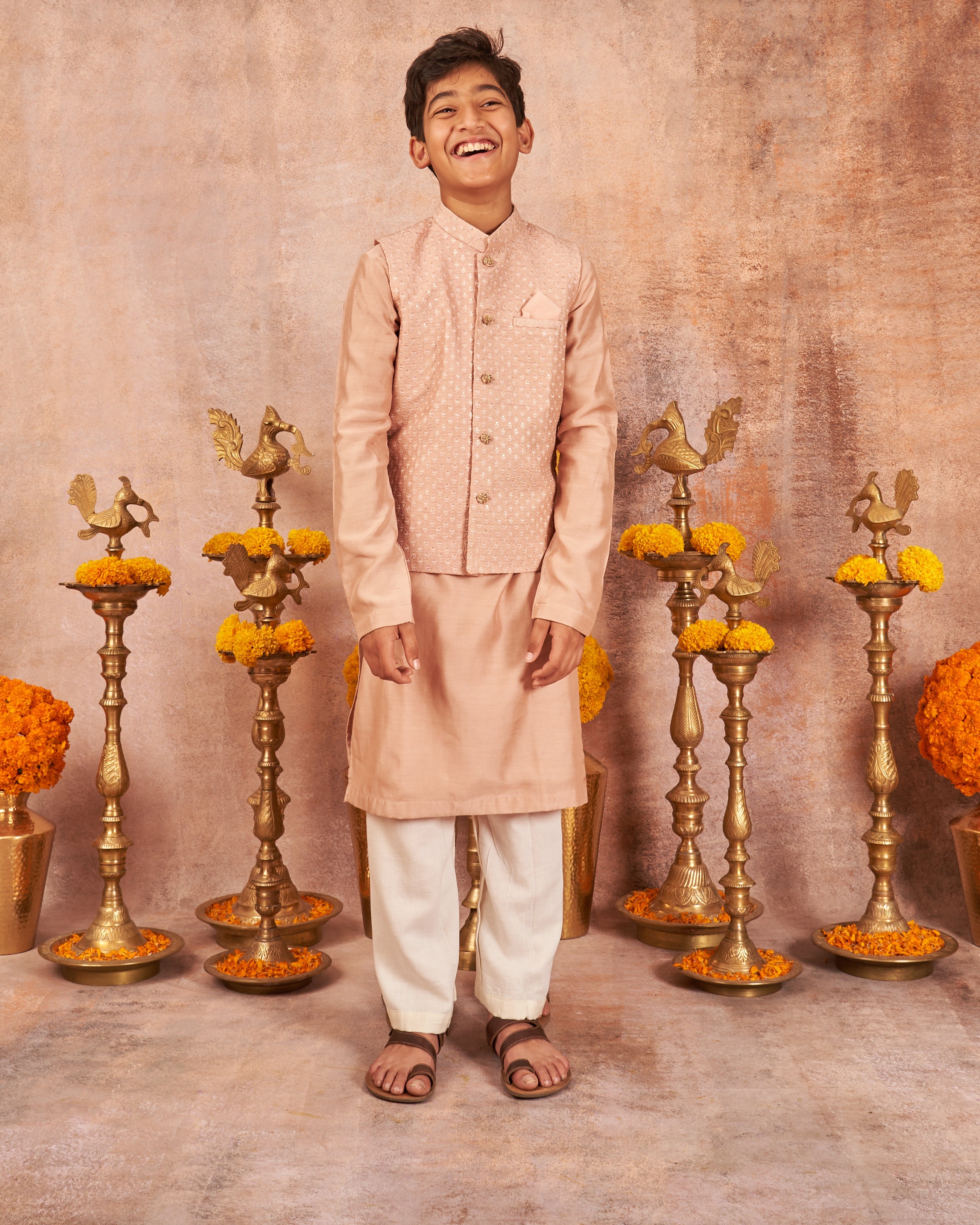 Blush Pink Embroidered Kurta Jacket Set