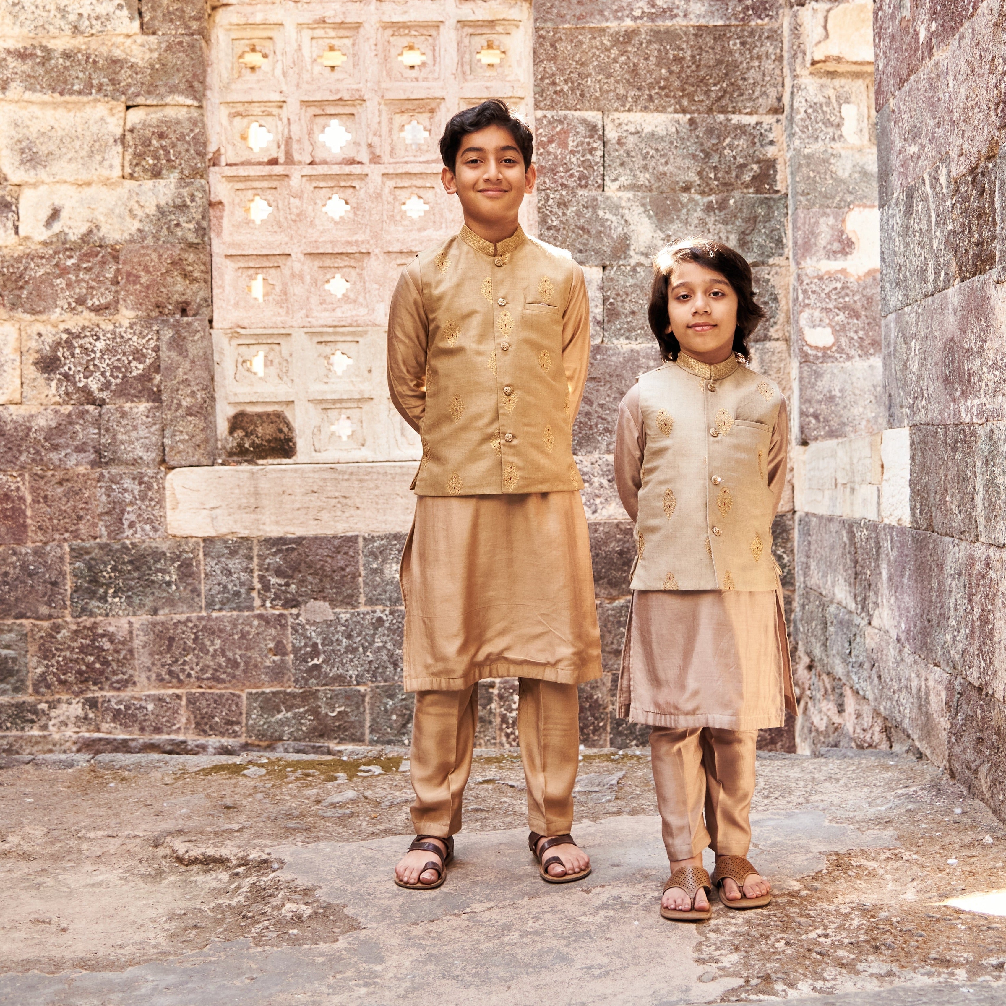 Grey Moonga Kurta Jacket Set