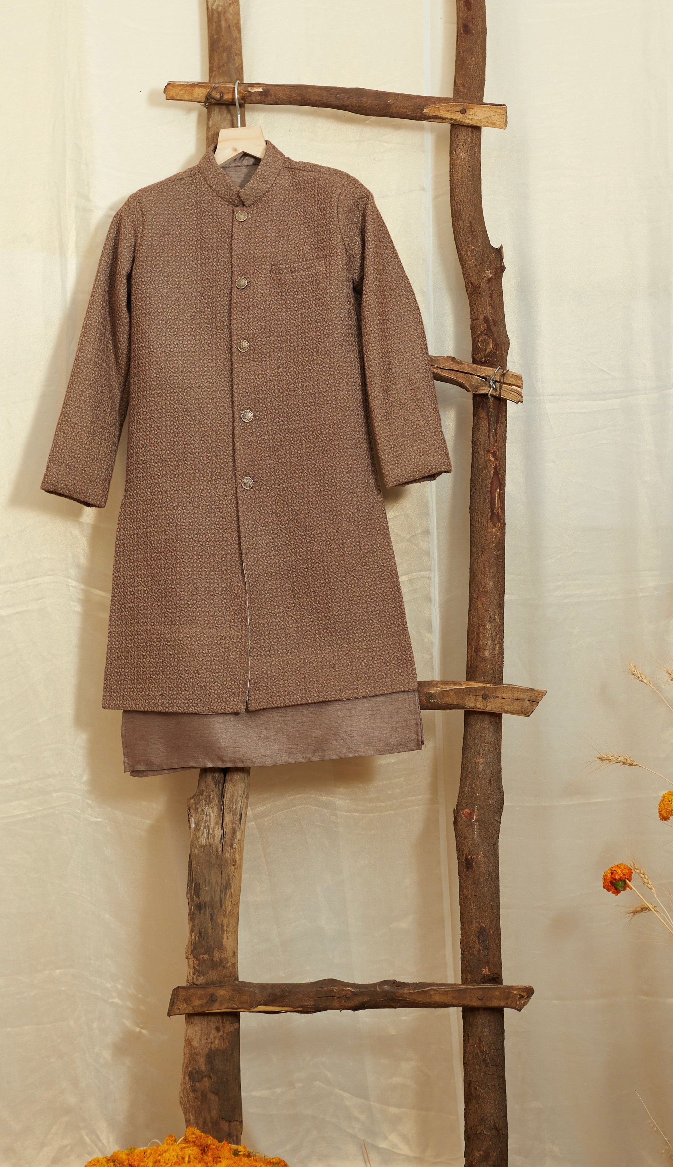 Coffee Brown Lakhnavi Achkan Set