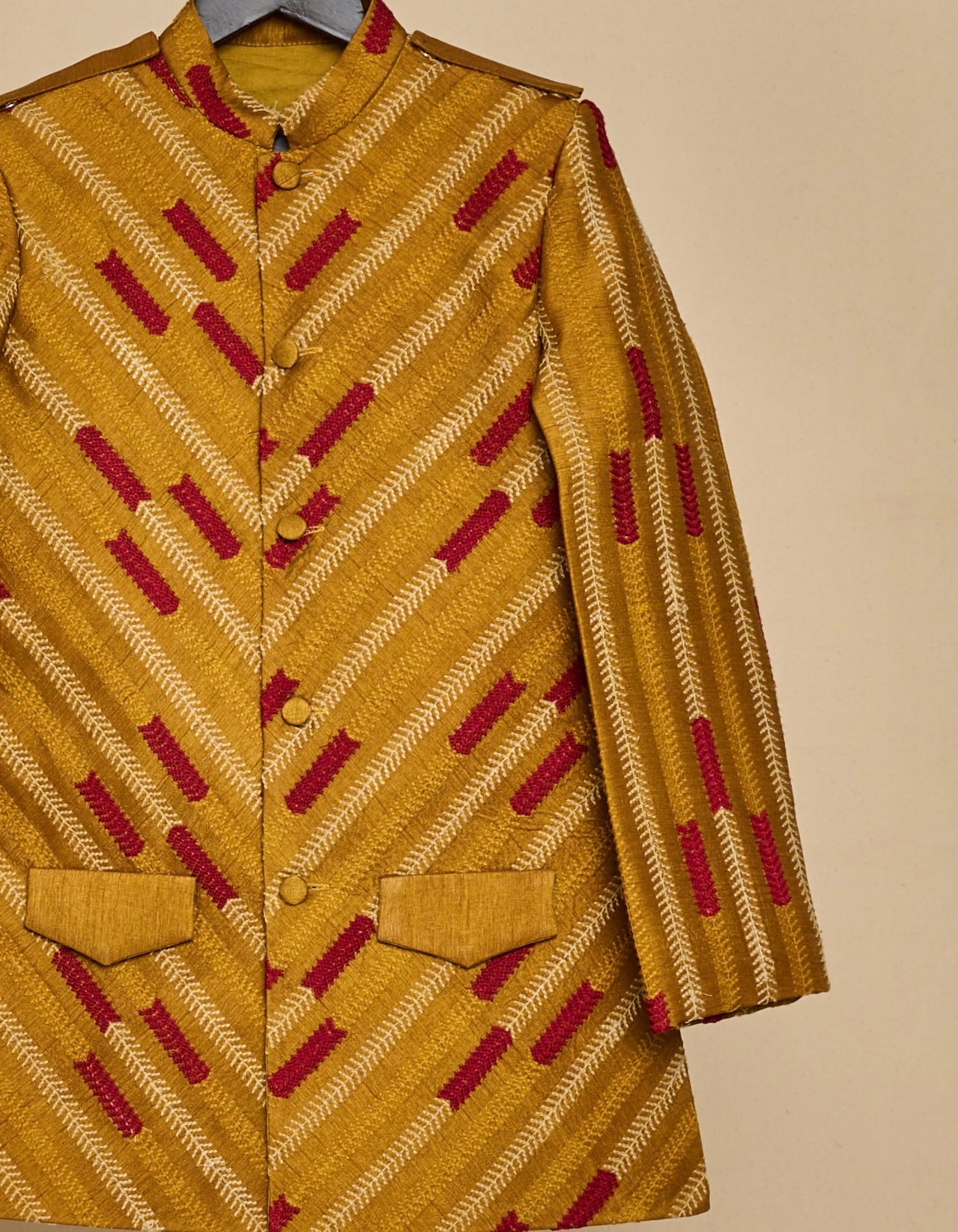 Dijon Mustard Embridered Short Achkan Set