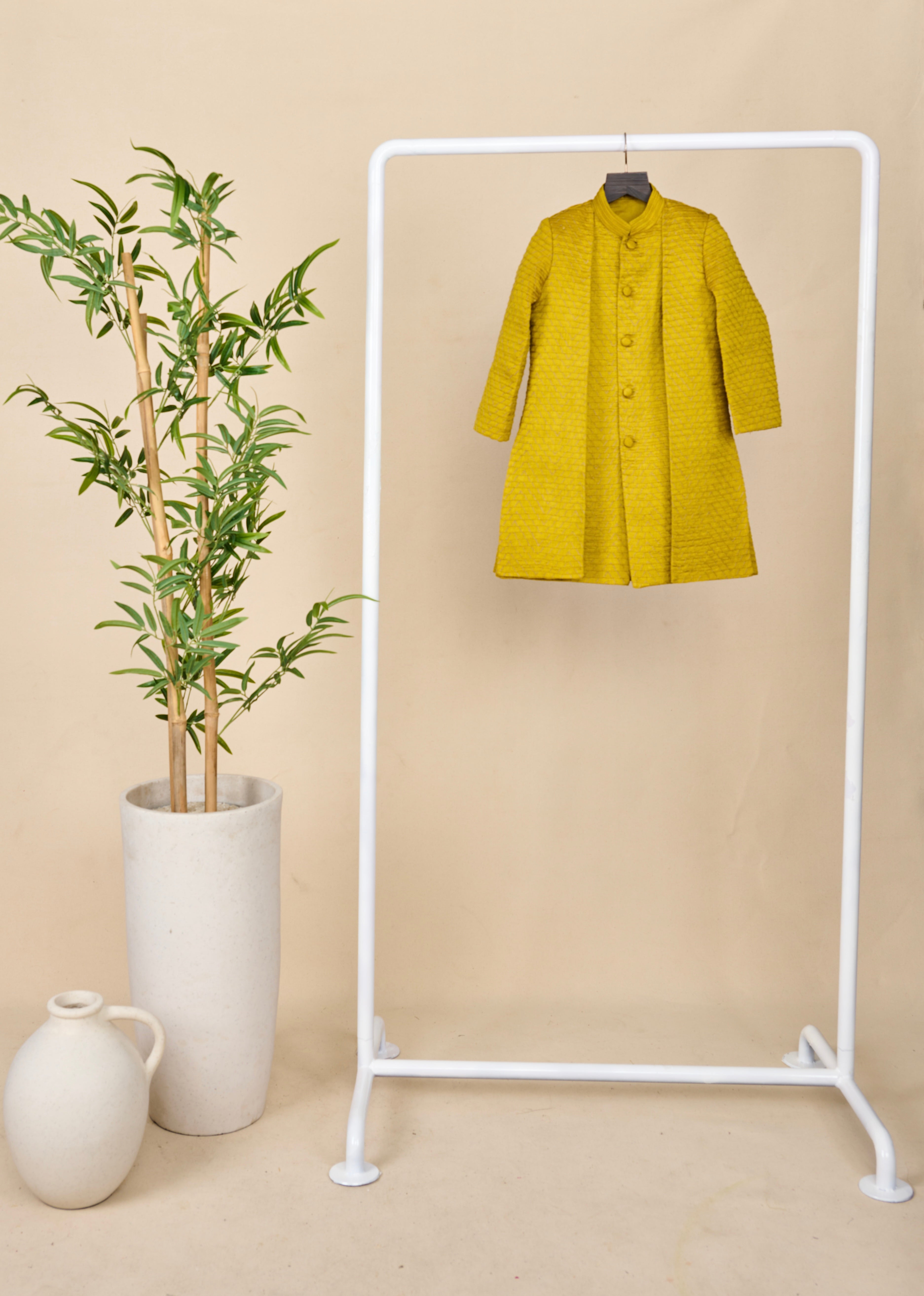 Flaxen Yellow Layered Achkan Set