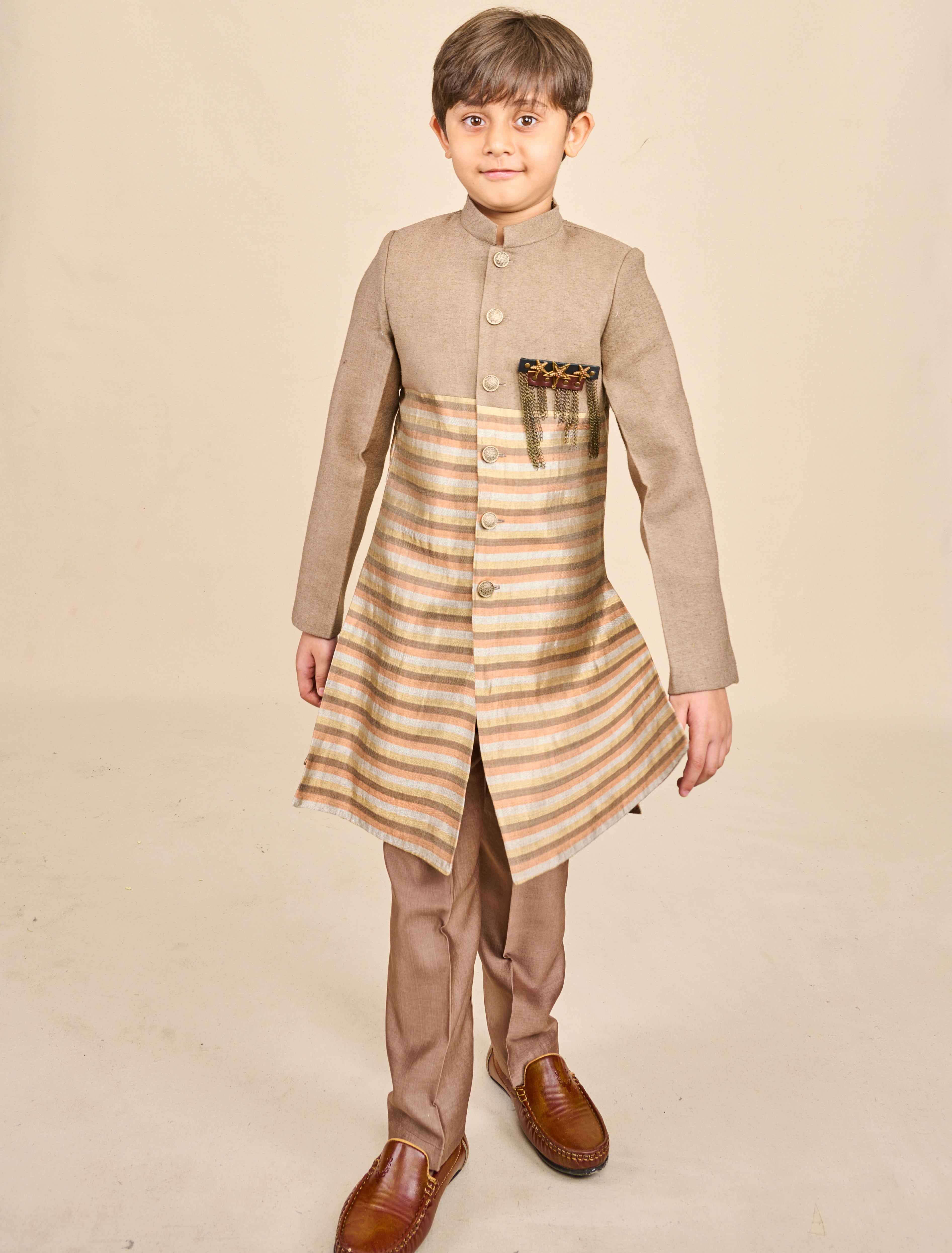 Peanut Brown-Copper Tassar Achkan Set