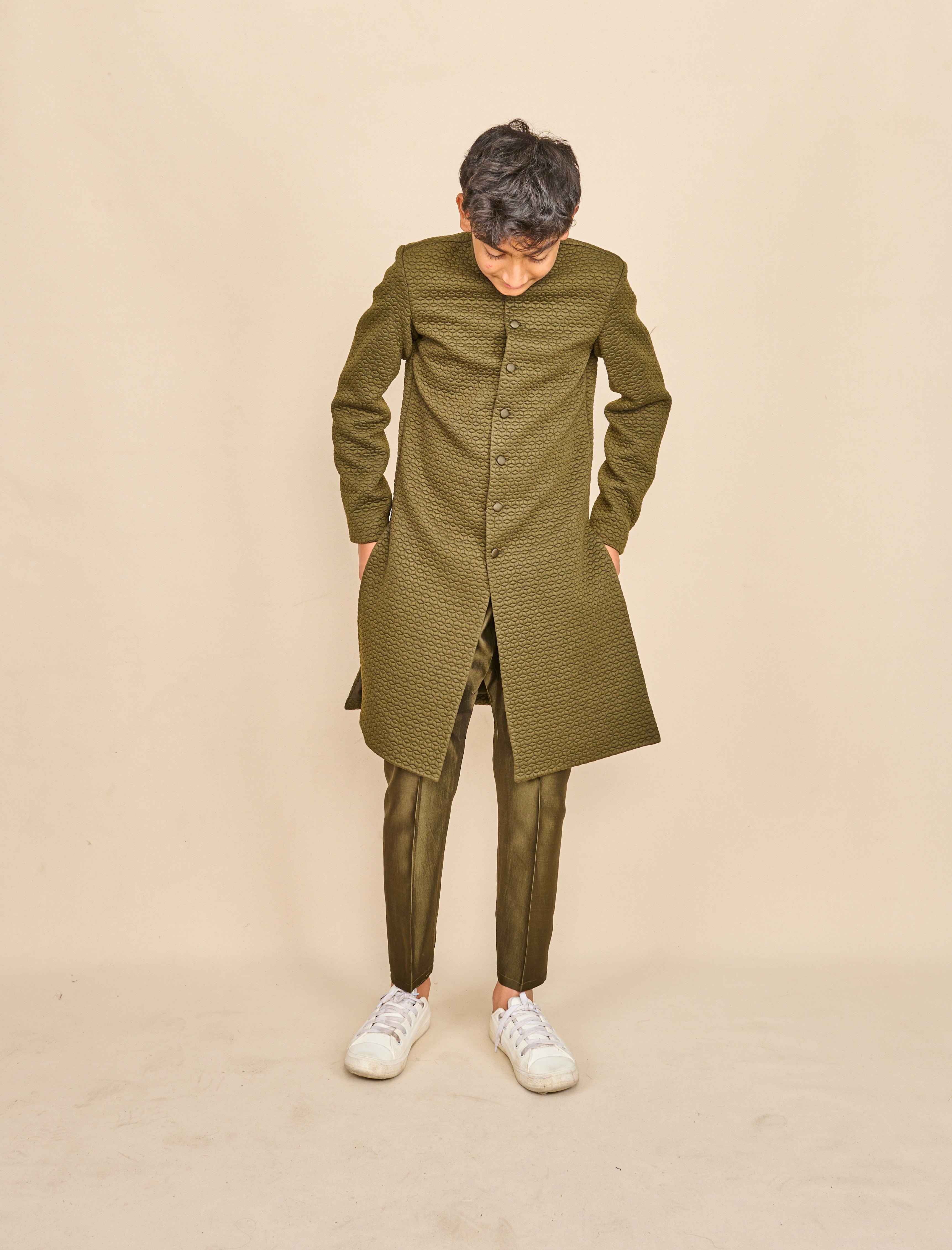 Seaweed Green Quilted Achkan Set