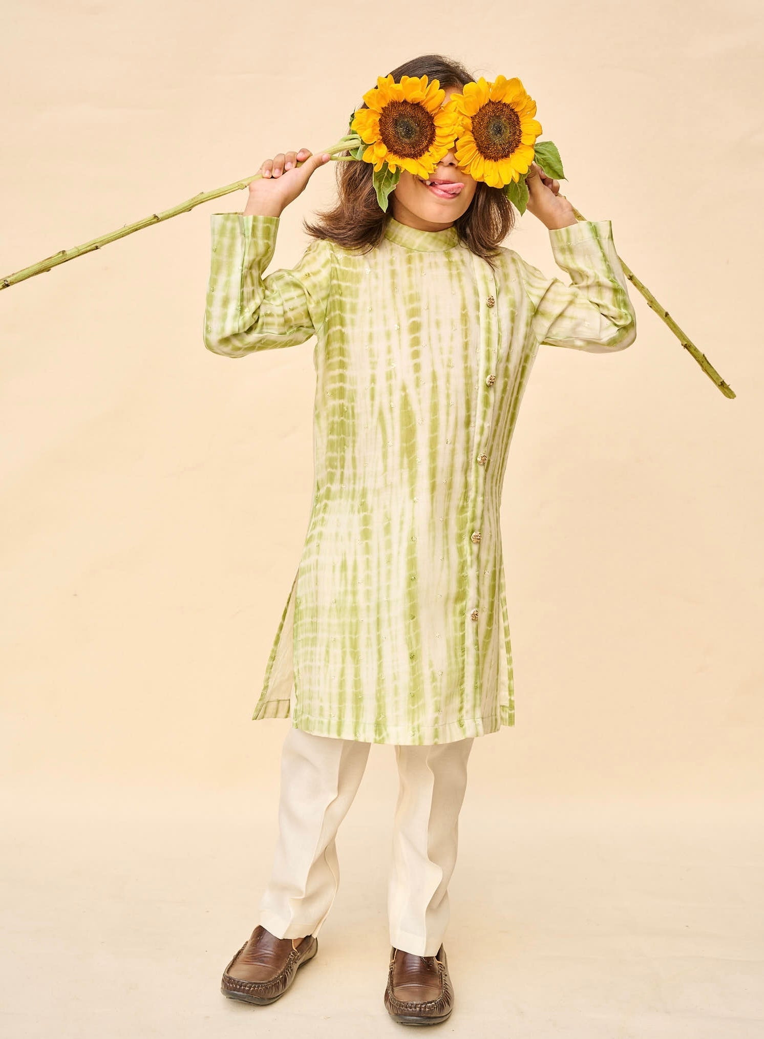 Leafy Green Tie And Die Kurta Set