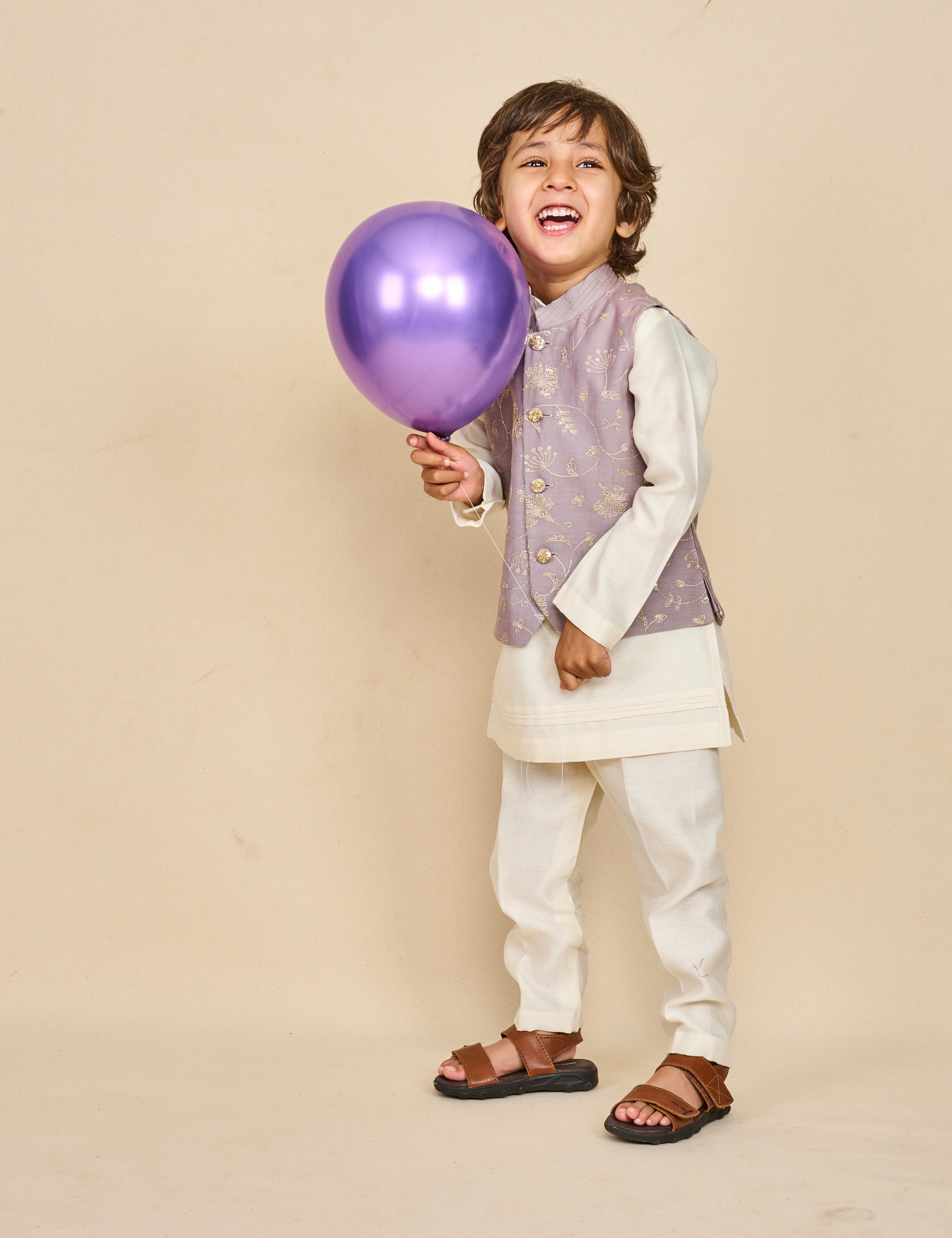Iris Purple Zari Kurta Jacket Set