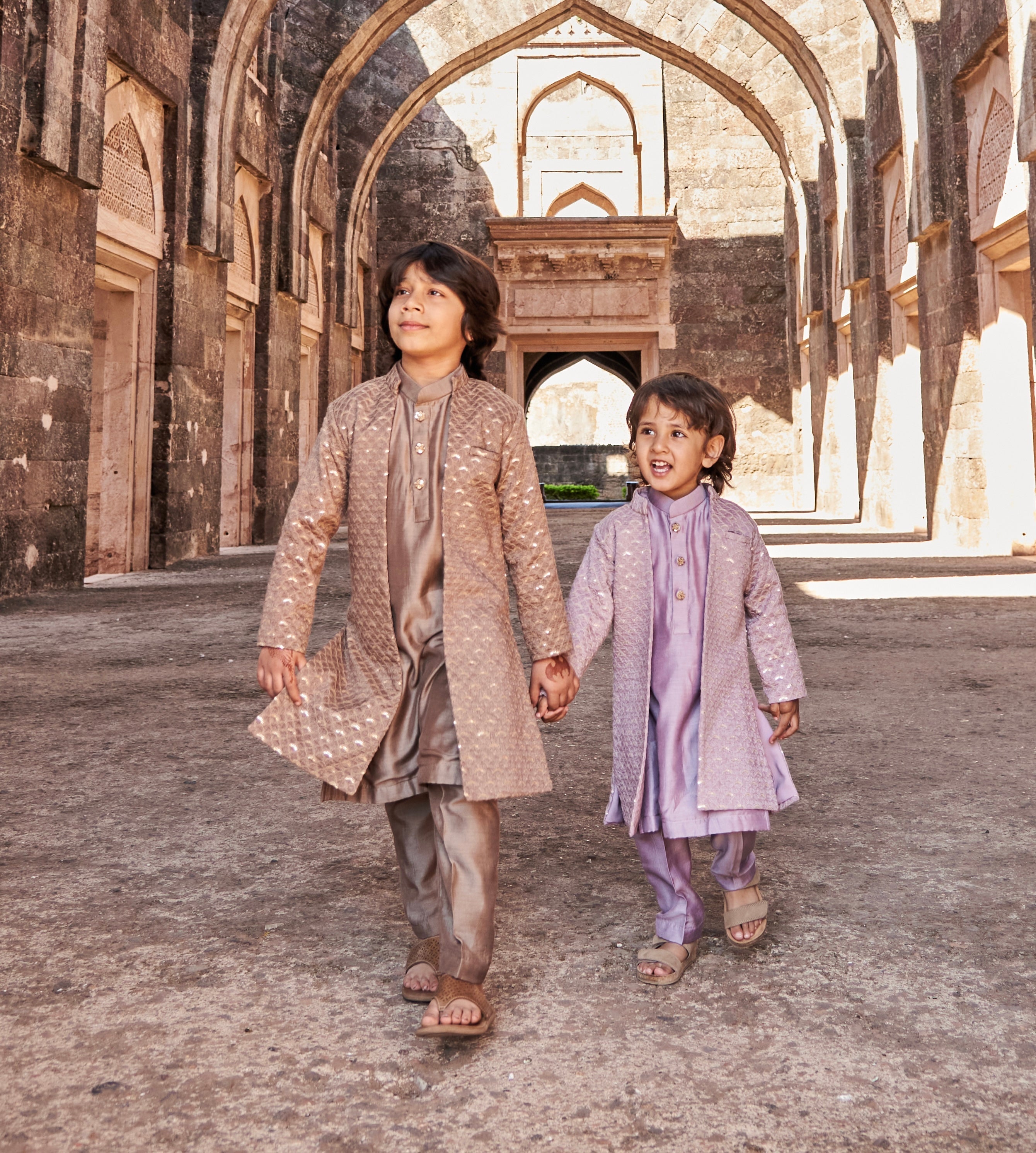 Brown-Grey Lakhnawi Achkan Set