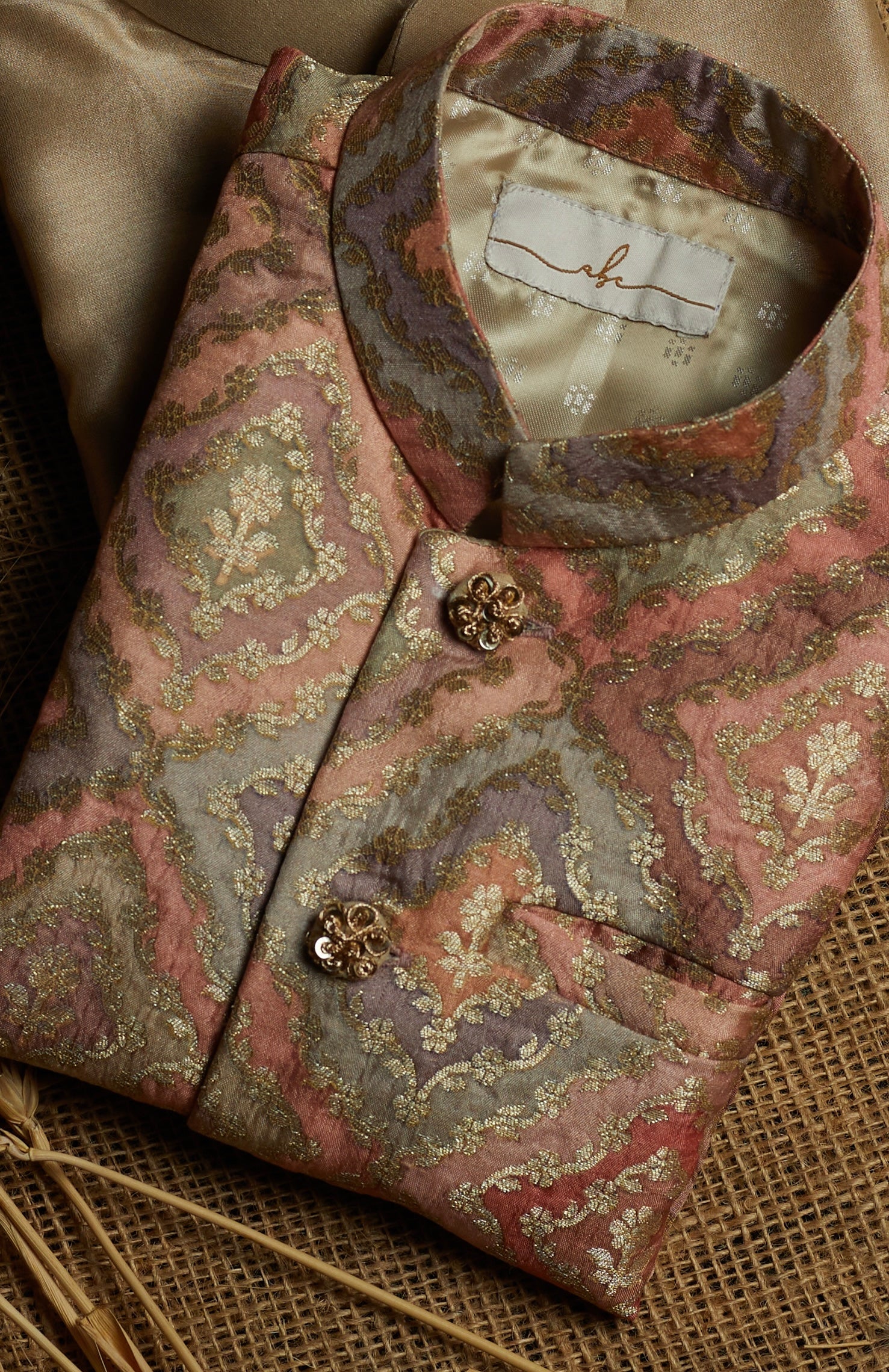 Onion Pink Handloom Silk Kurta Jacket Set