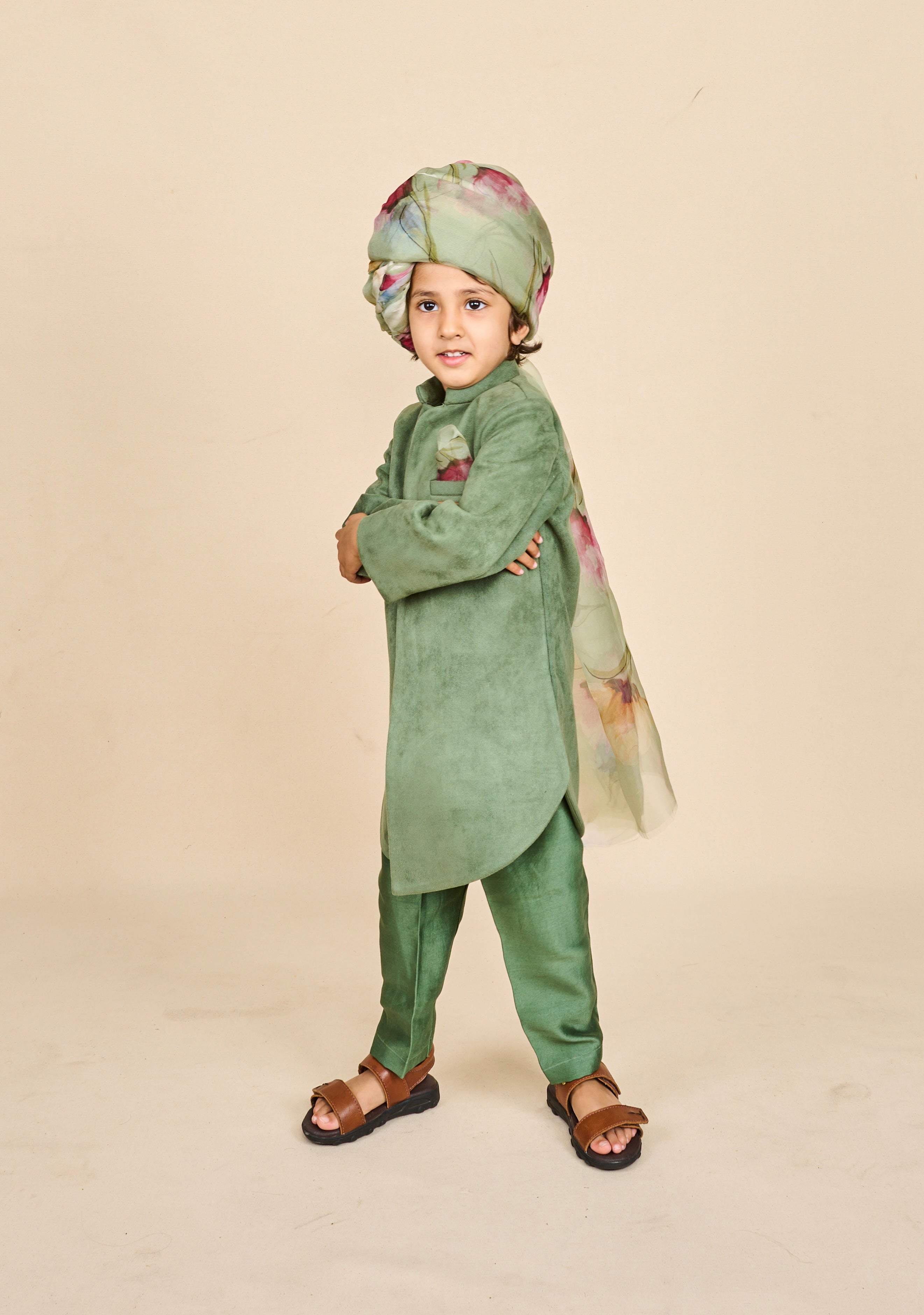 Forest Green Suede Achkan Set