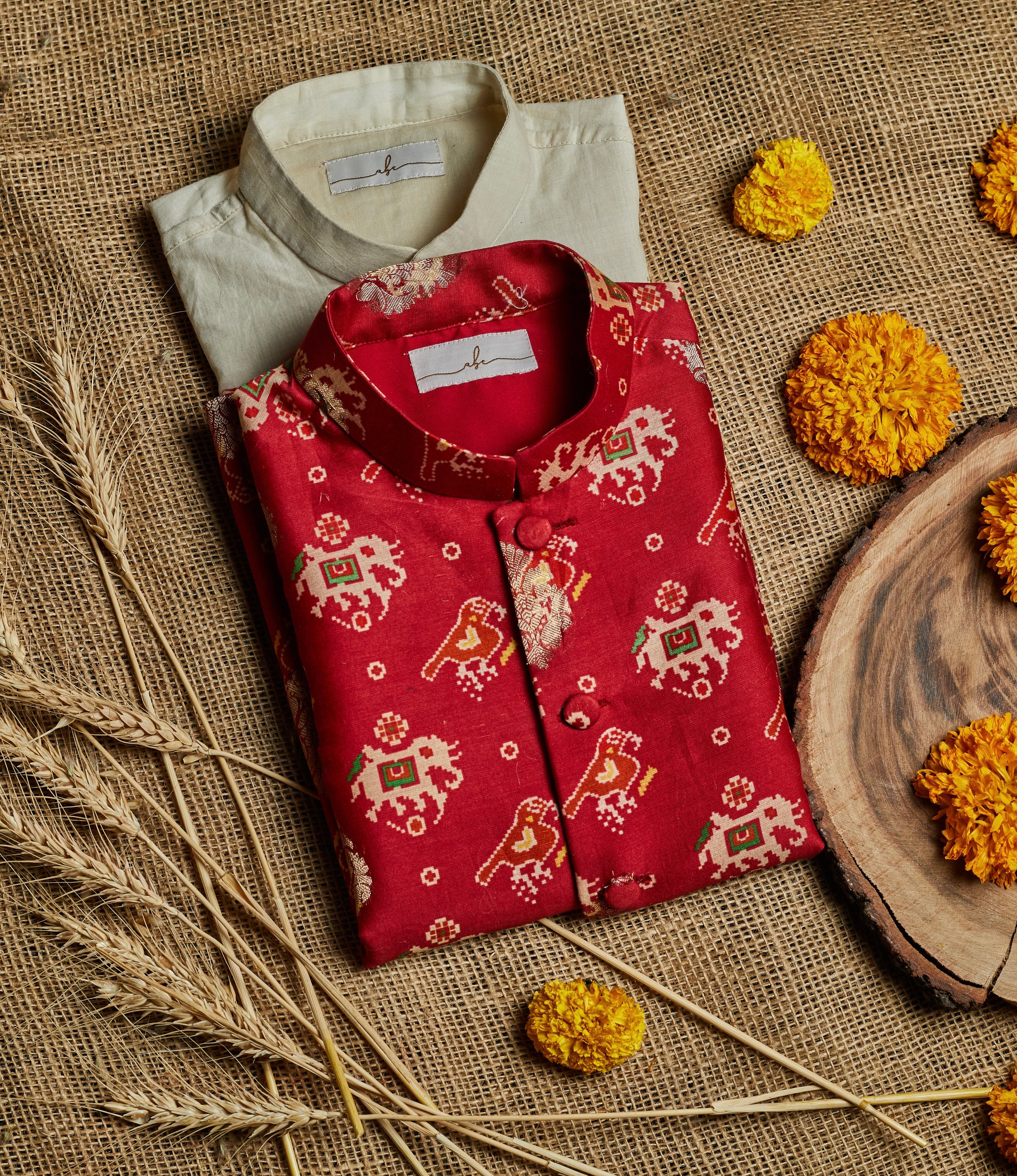 Red Patola Kurta Jacket Set