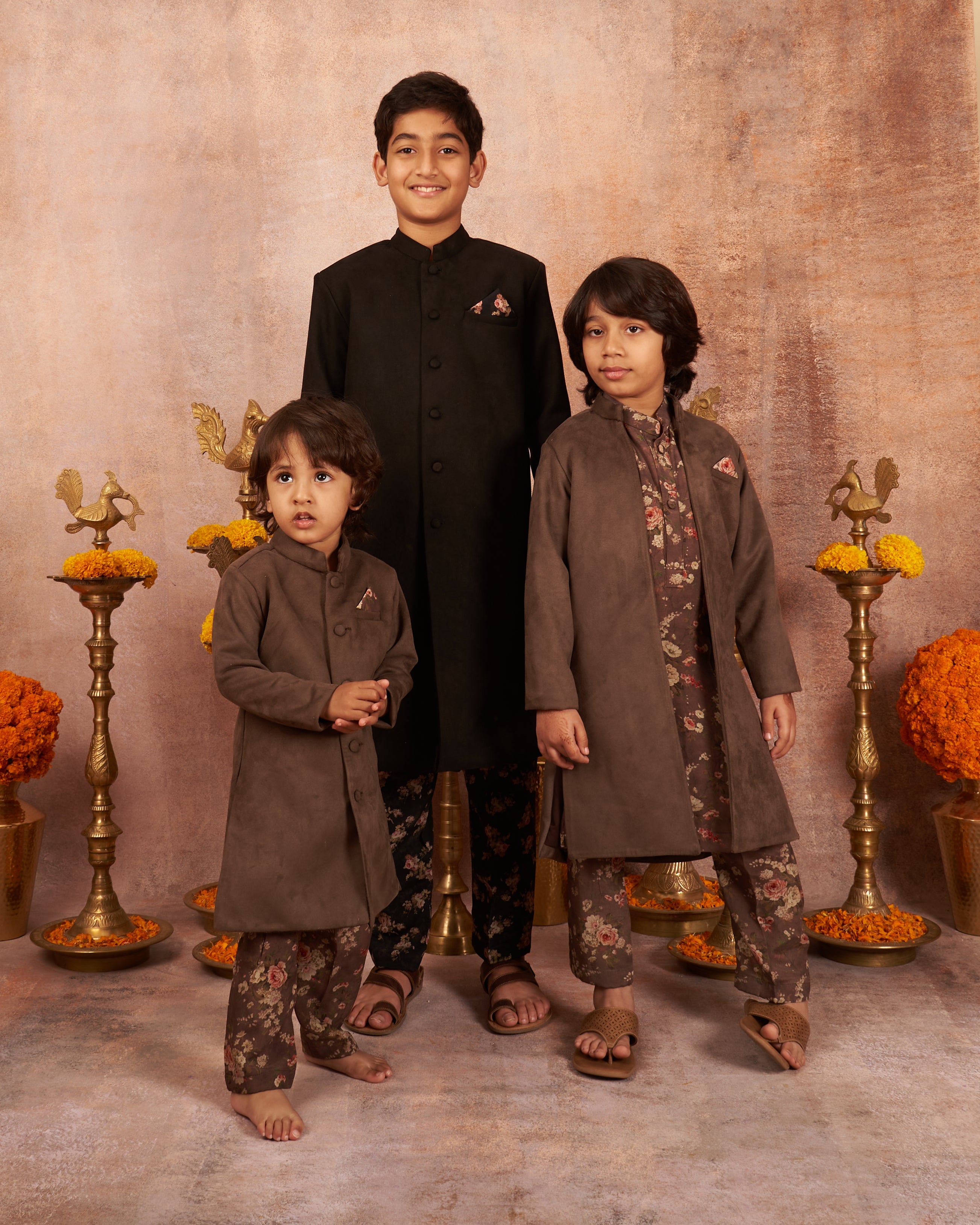 Grey Suede Achkan Set