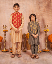Grey Banarasi Kurta Jacket Set