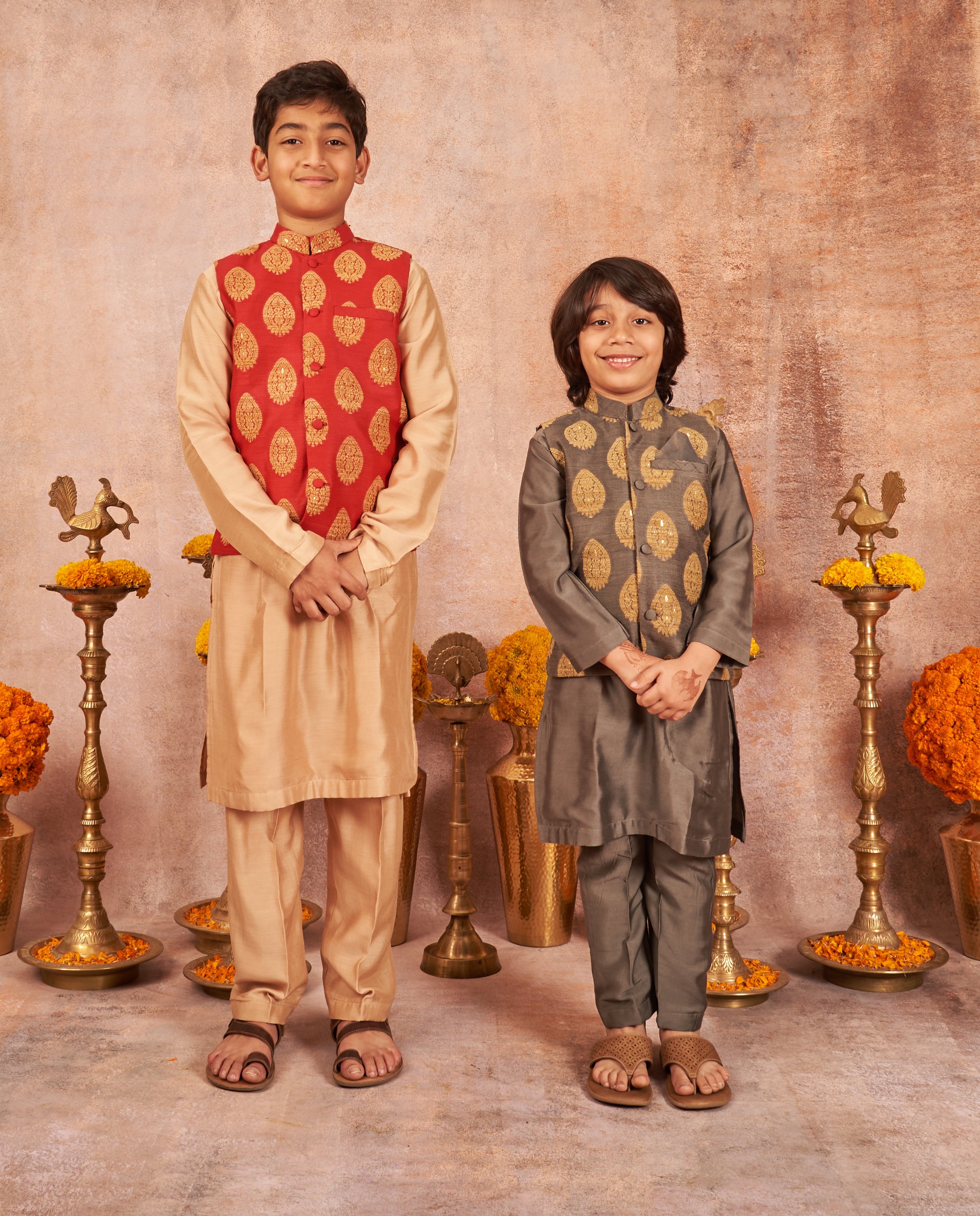 Grey Banarasi Kurta Jacket Set