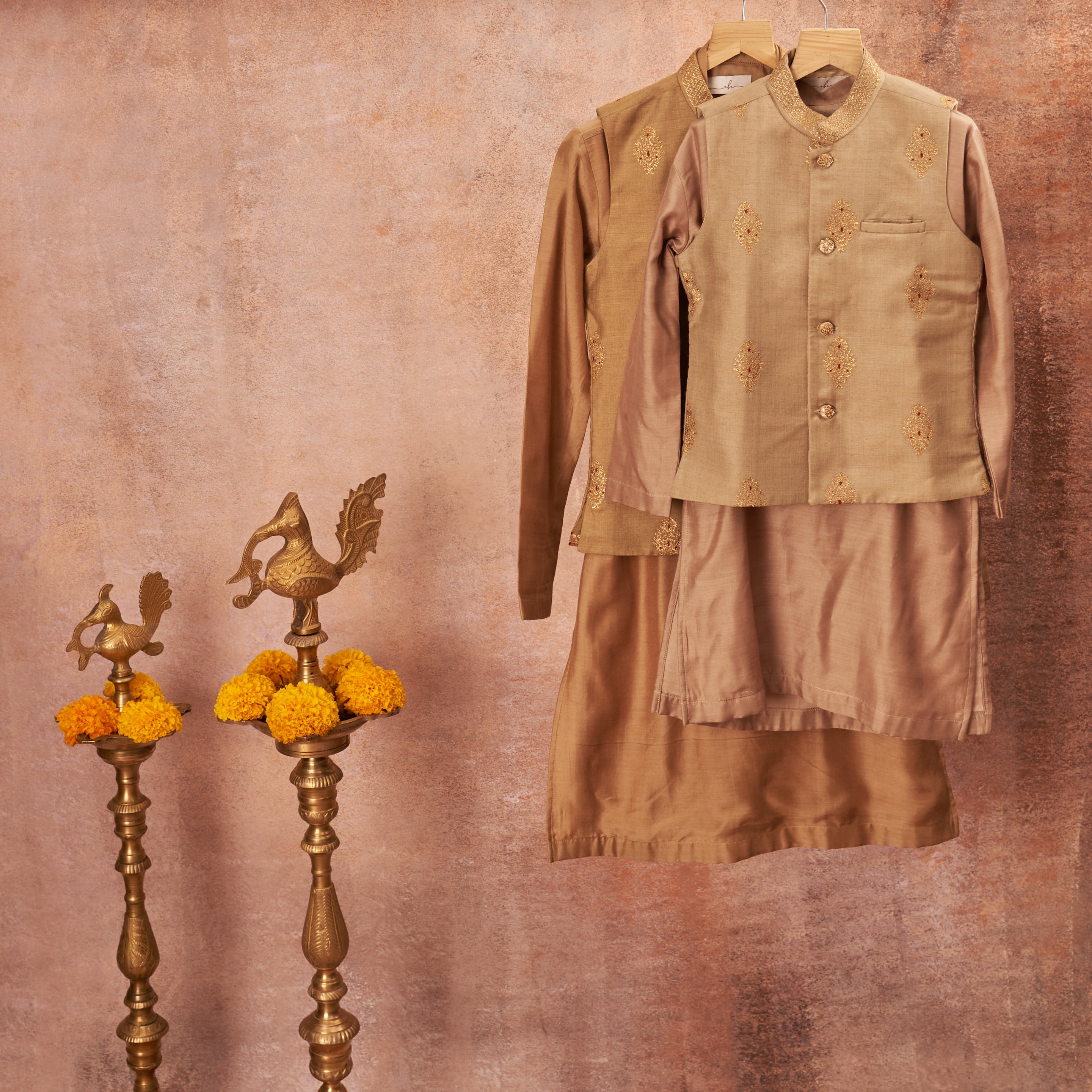 Grey Moonga Kurta Jacket Set