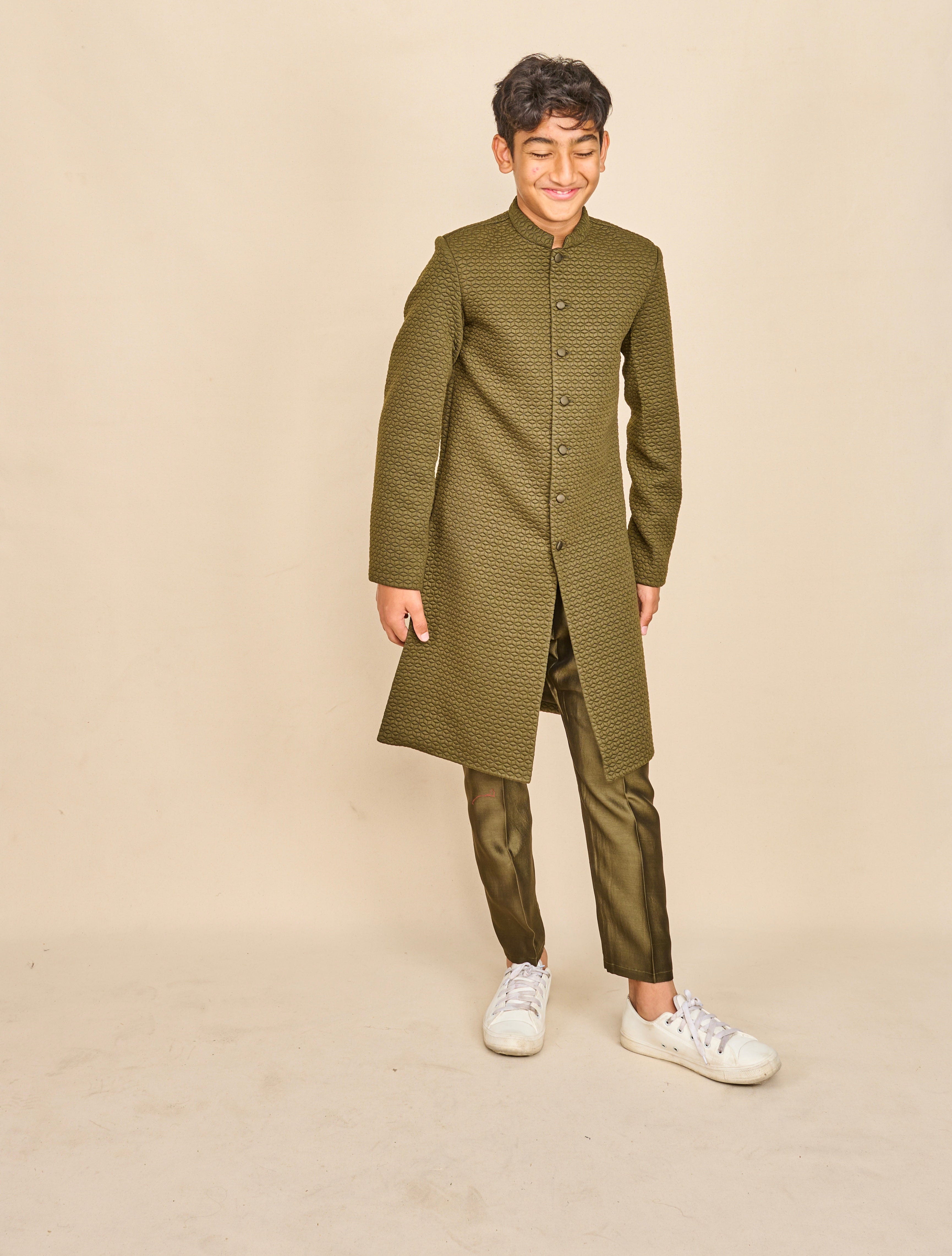 Seaweed Green Quilted Achkan Set