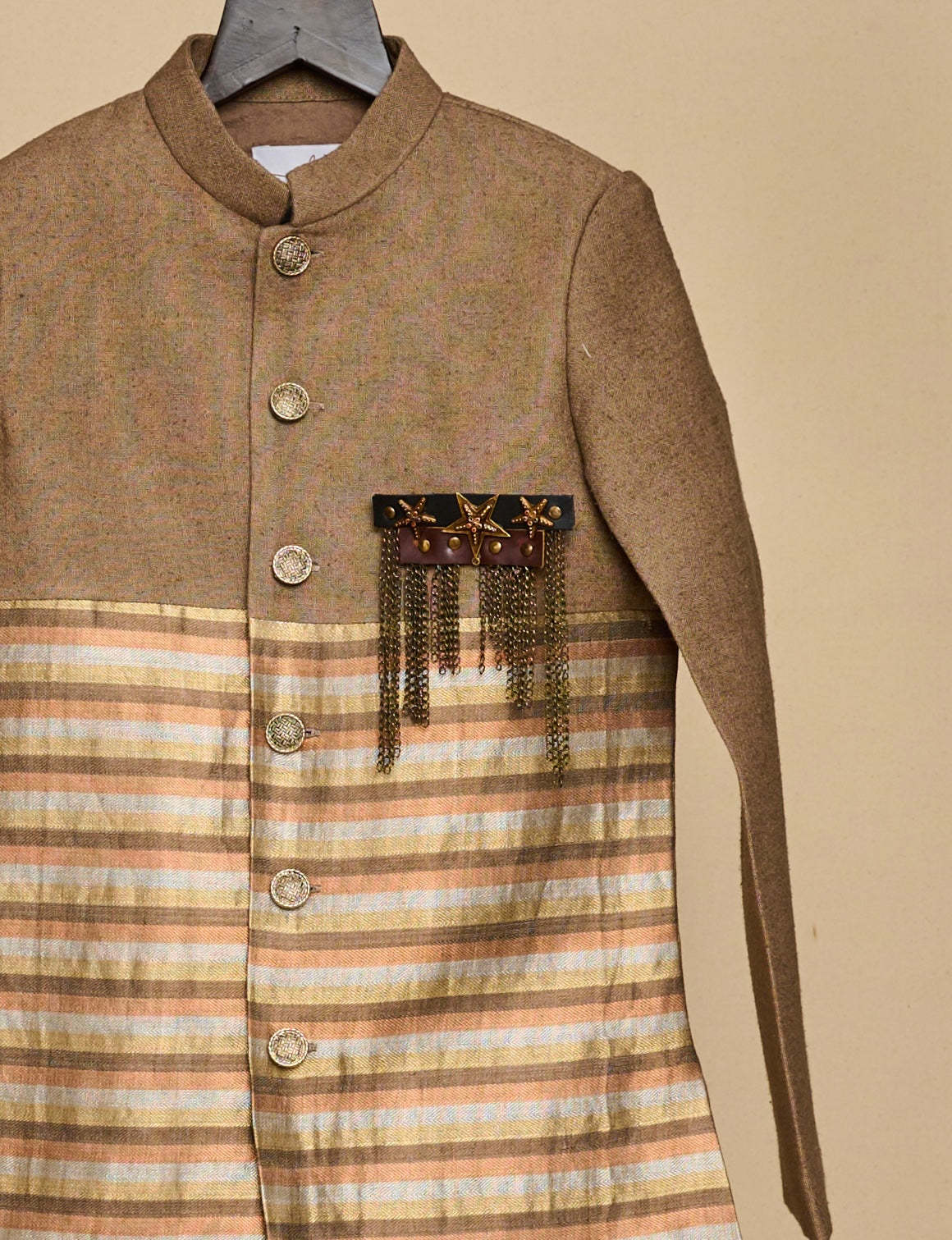 Peanut Brown-Copper Tassar Achkan Set
