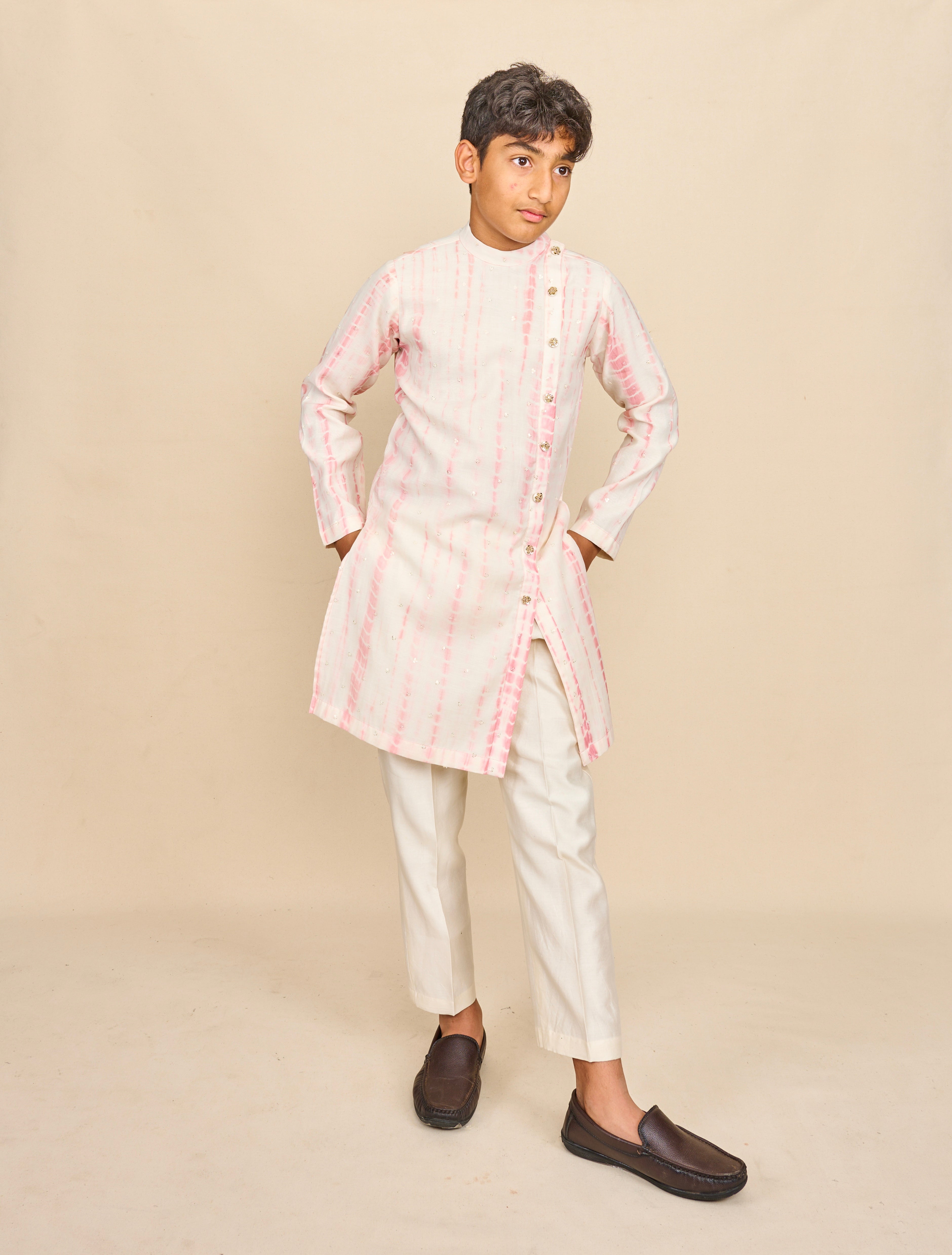 Flamingo Pink Tie And Die Kurta Set