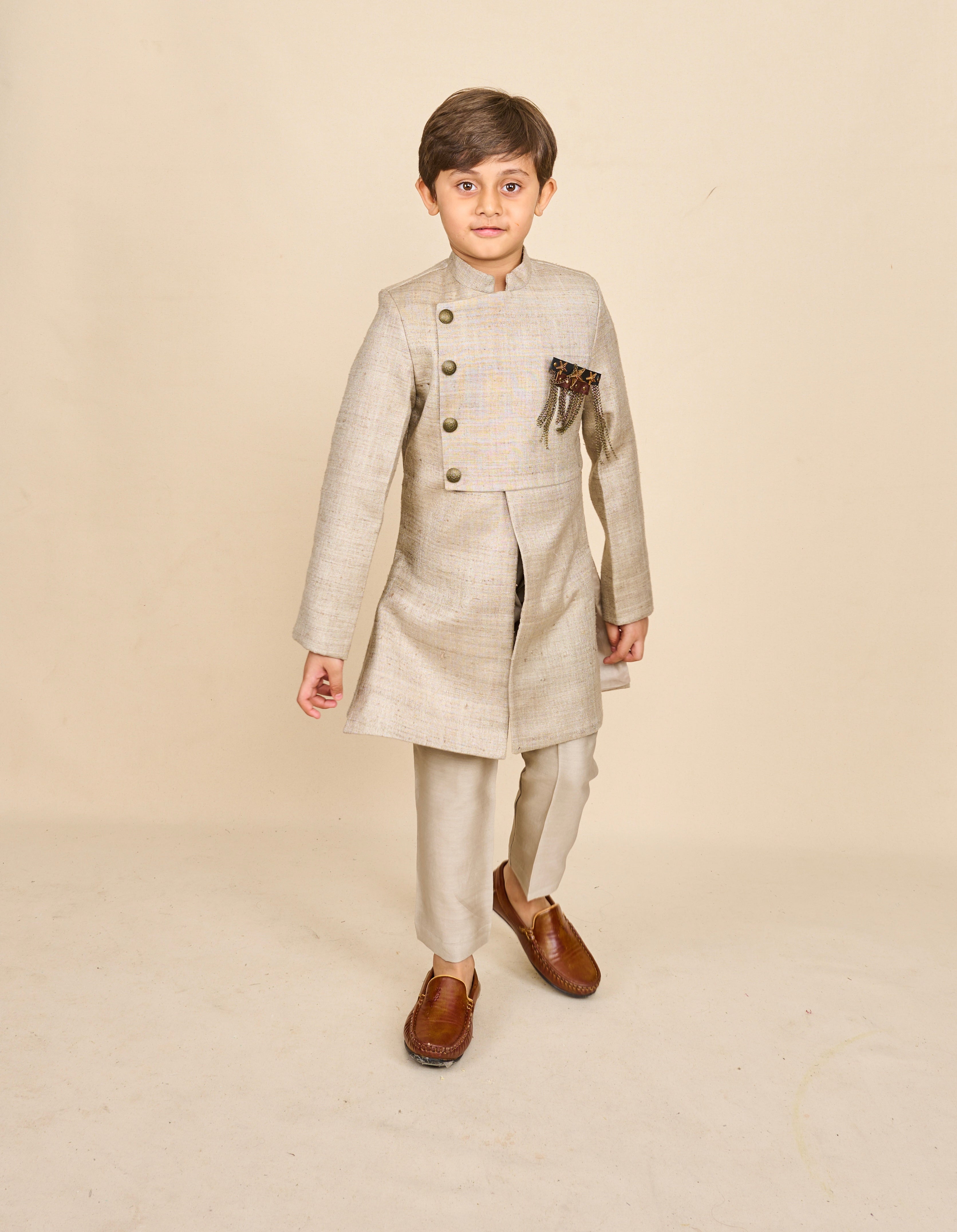 Cloudy Grey Layered Achkan Set