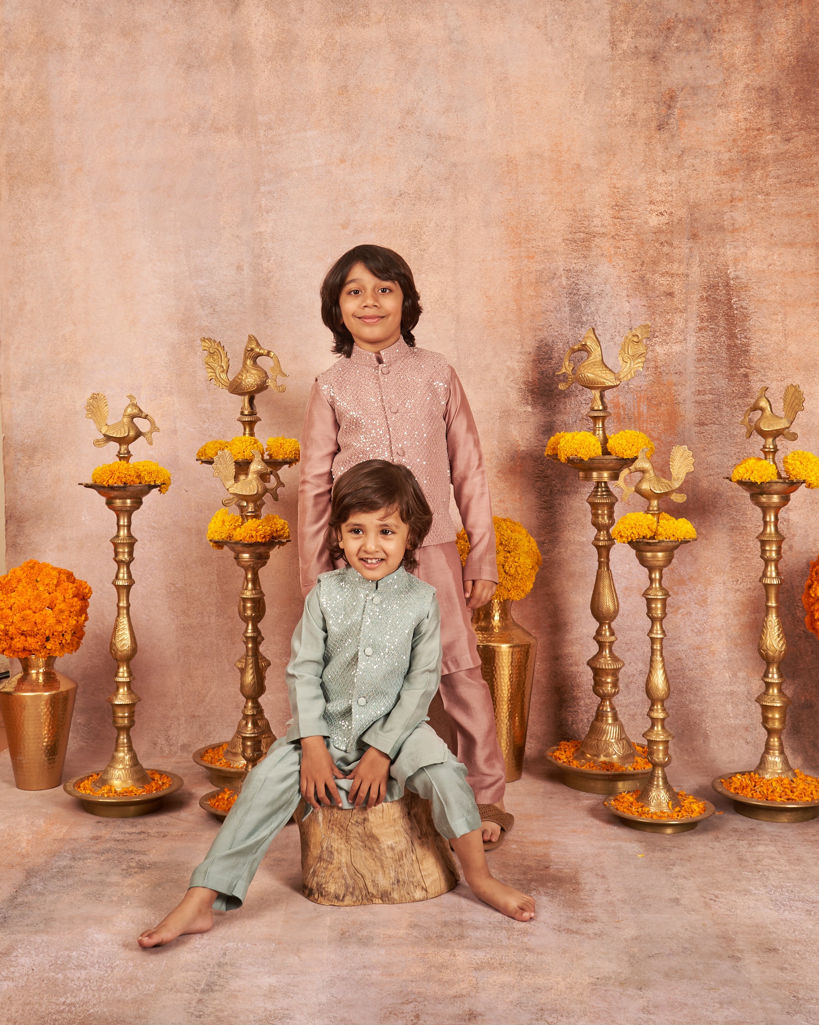 Blue Sequins Kurta Jacket Set
