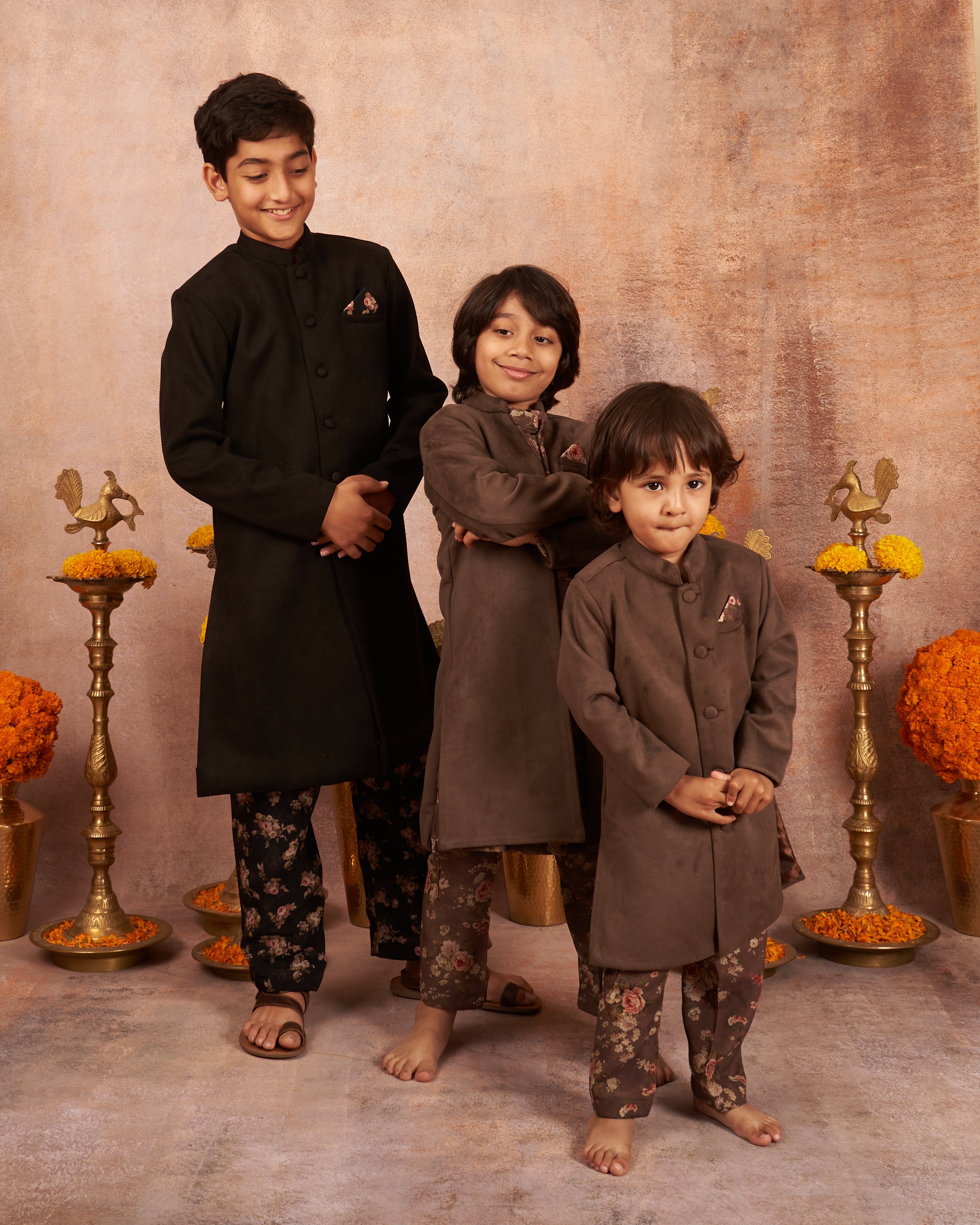 Grey Suede Achkan Set