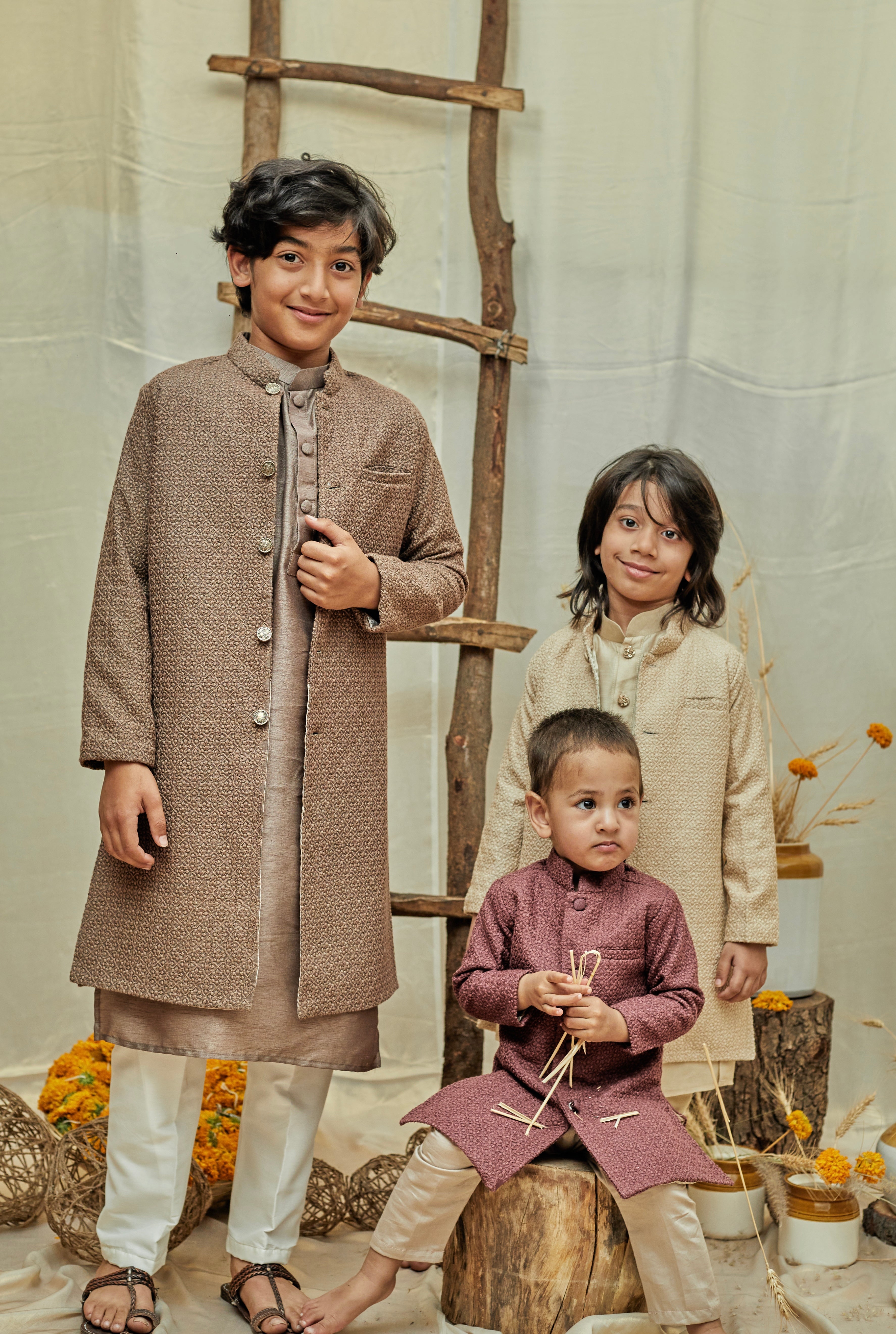 Light Beige Lakhnavi Achkan Set