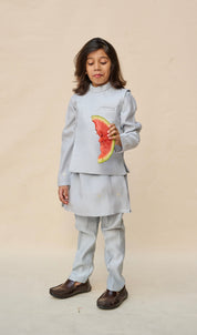 Powder Blue Embroidered Kurta Jacket Set