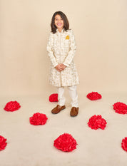 Pearl White Open Achkan Set