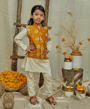 Mustard Patola Kurta Jacket Set