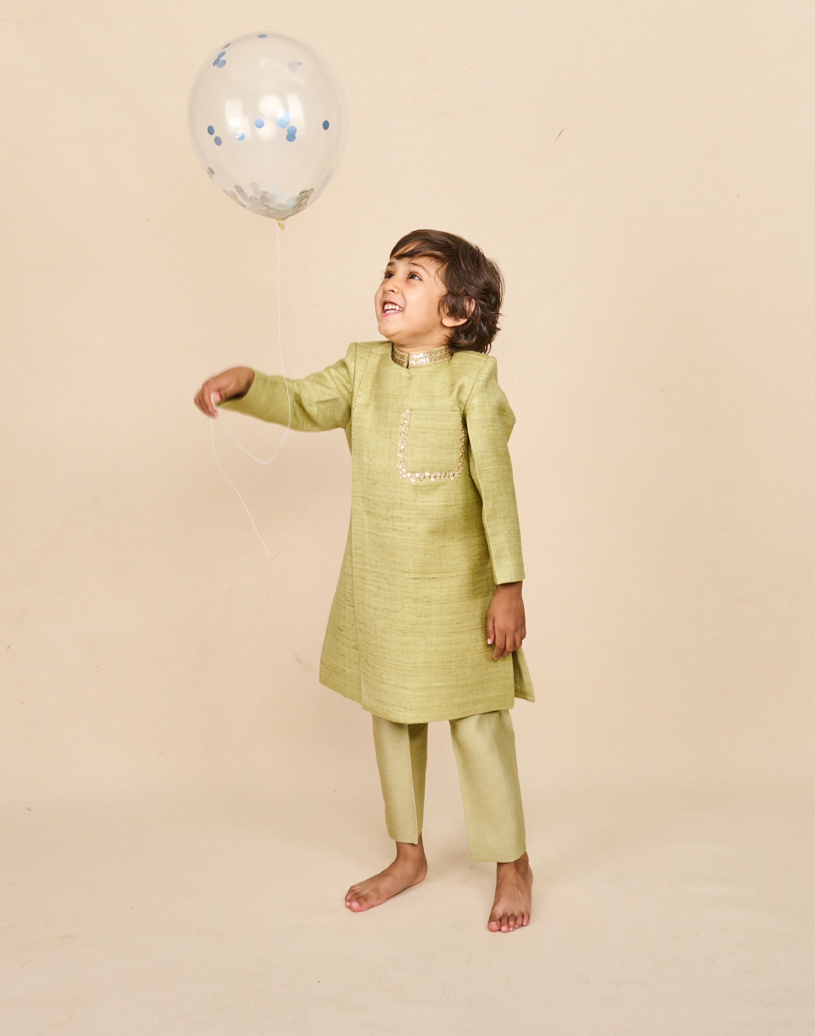 Pistachio Green Double Matka Achkan Set