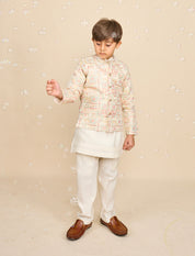 Faded-White Embroidered Bandhgala Set