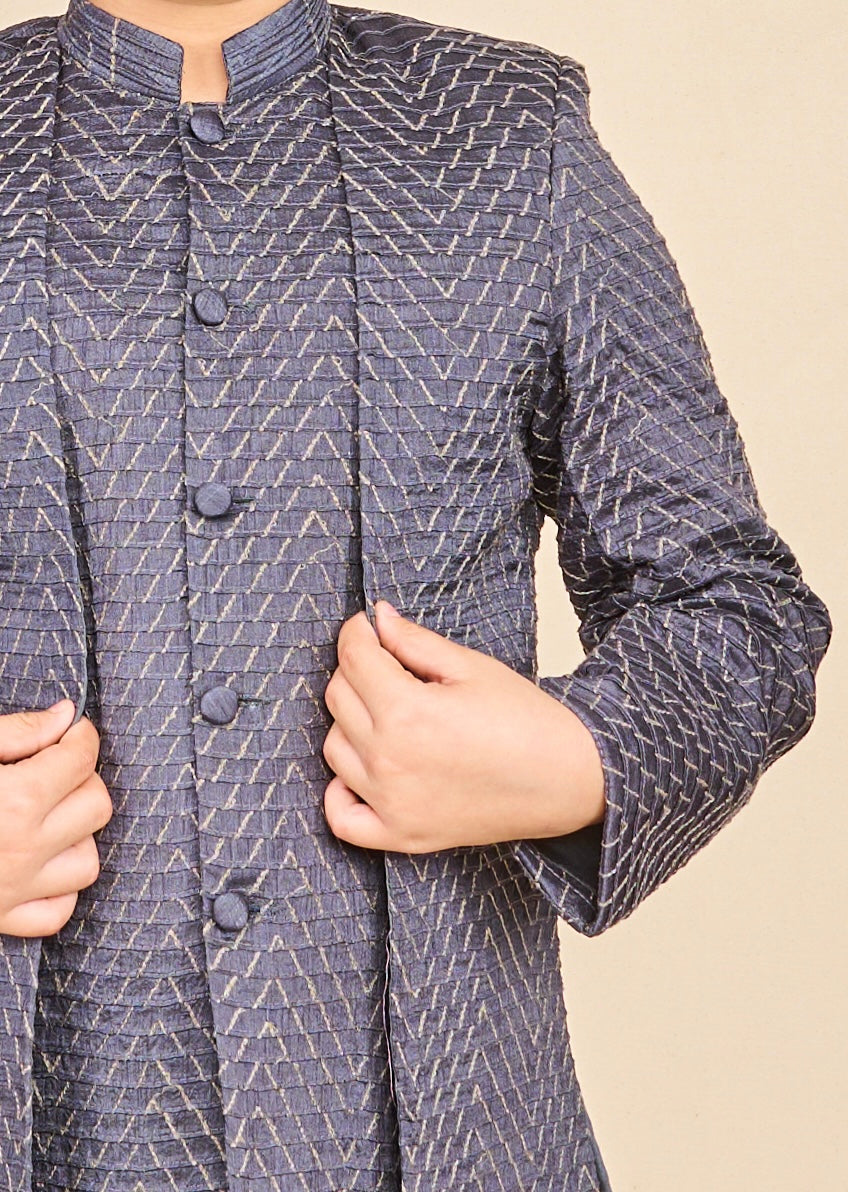 Navy Blue Layered Achkan Set